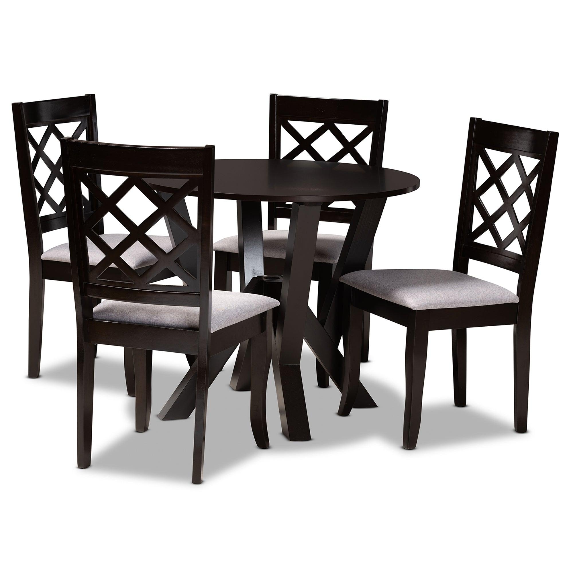 Adina Modern and Contemporary Fabric Upholstered and Finished Wood 5-Piece Dining Set