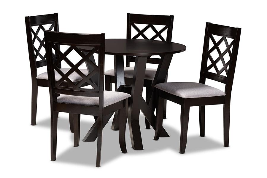 Adina Modern and Contemporary Fabric Upholstered and Finished Wood 5-Piece Dining Set