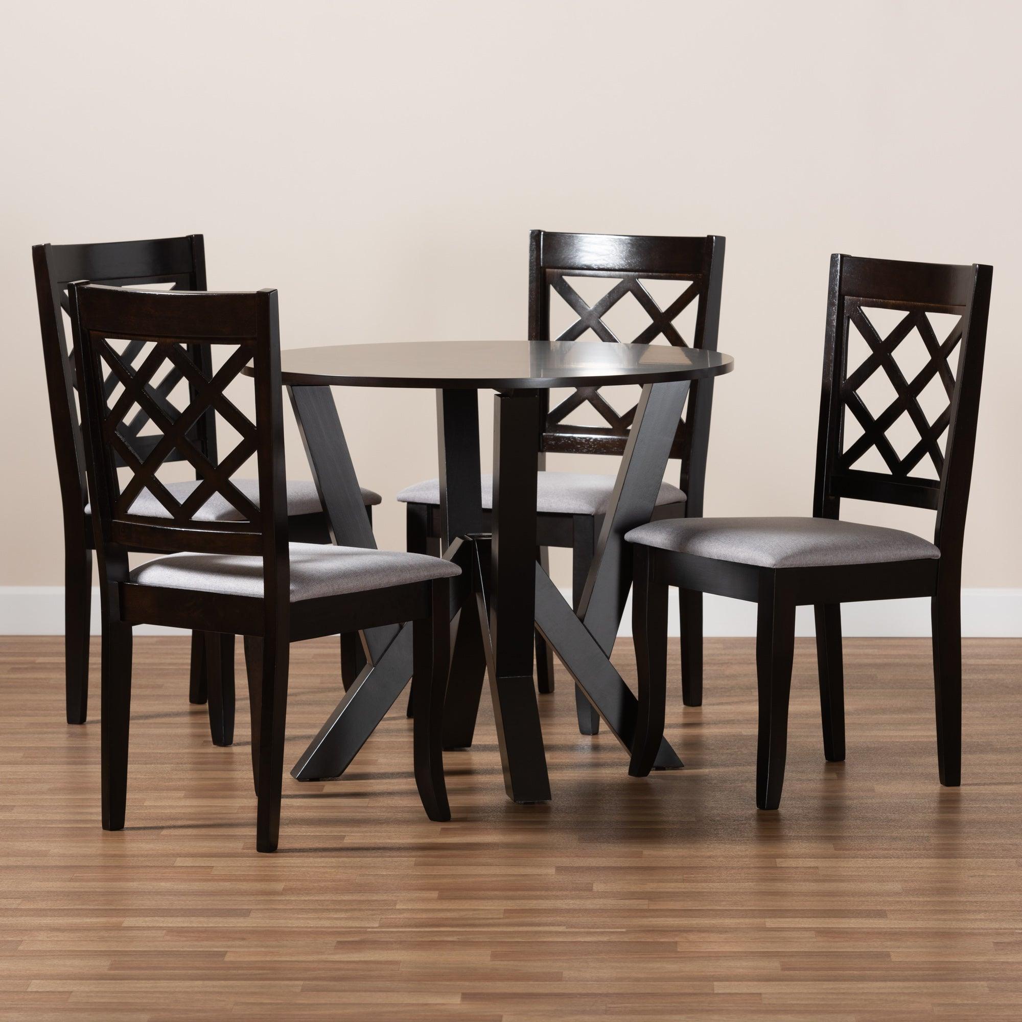 Adina Modern and Contemporary Fabric Upholstered and Finished Wood 5-Piece Dining Set
