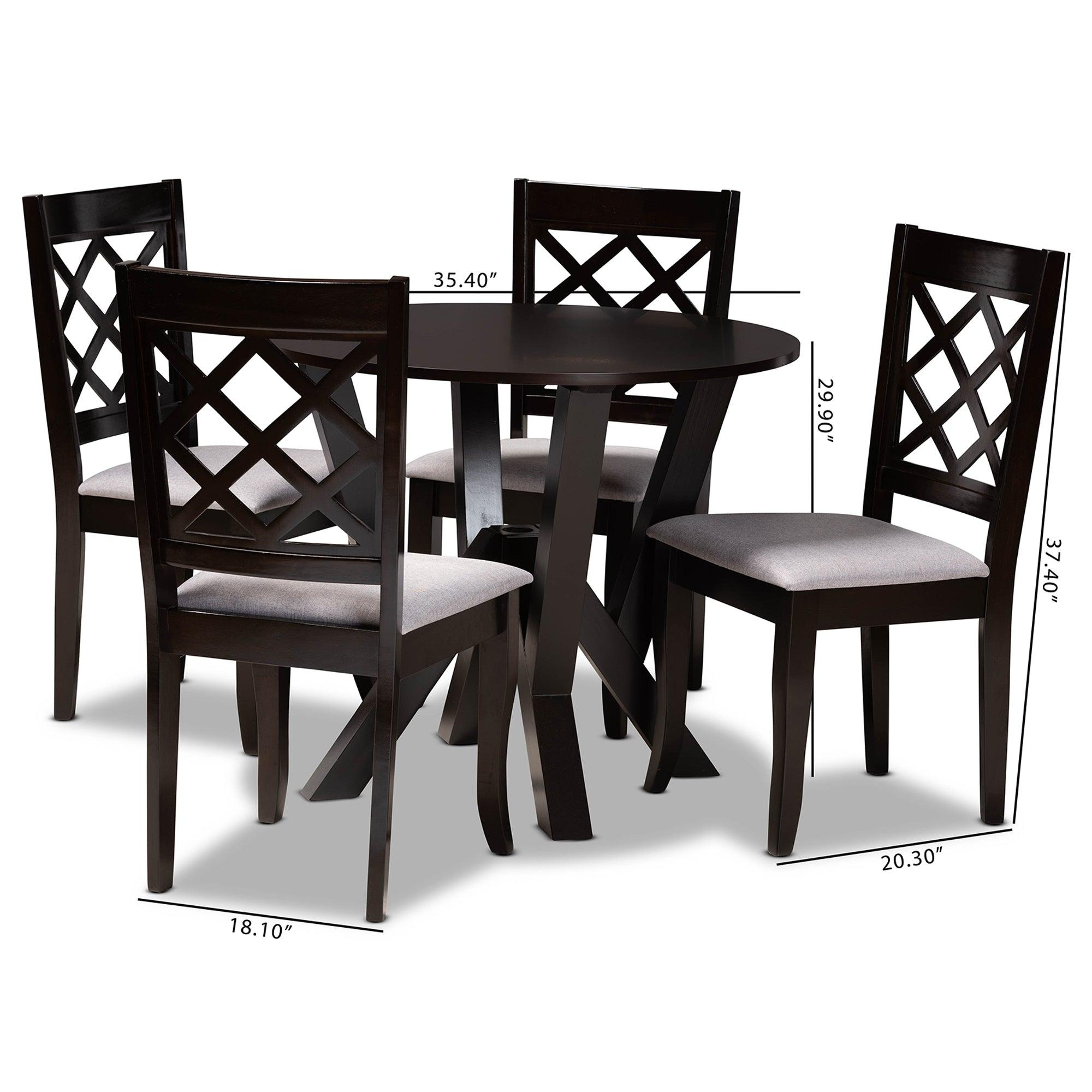 Adina Modern and Contemporary Fabric Upholstered and Finished Wood 5-Piece Dining Set