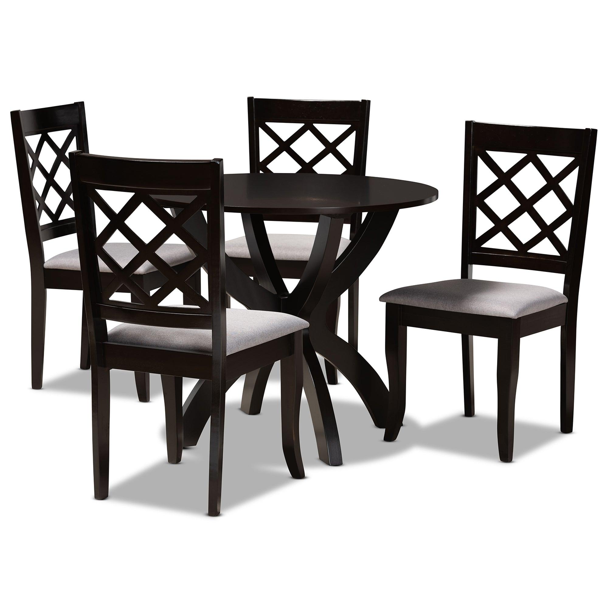 Savina Modern and Contemporary Fabric Upholstered and Finished Wood 5-Piece Dining Set