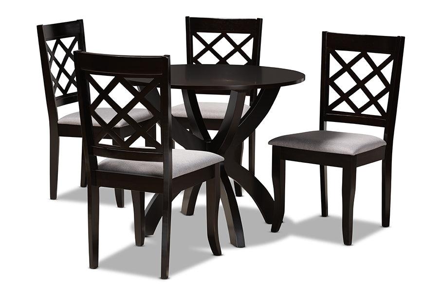 Savina Modern and Contemporary Fabric Upholstered and Finished Wood 5-Piece Dining Set
