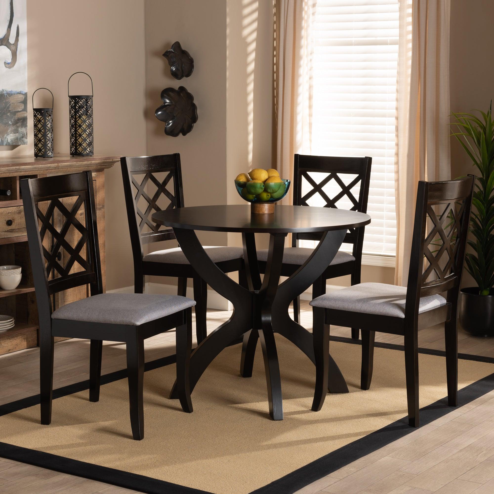 Savina Modern and Contemporary Fabric Upholstered and Finished Wood 5-Piece Dining Set
