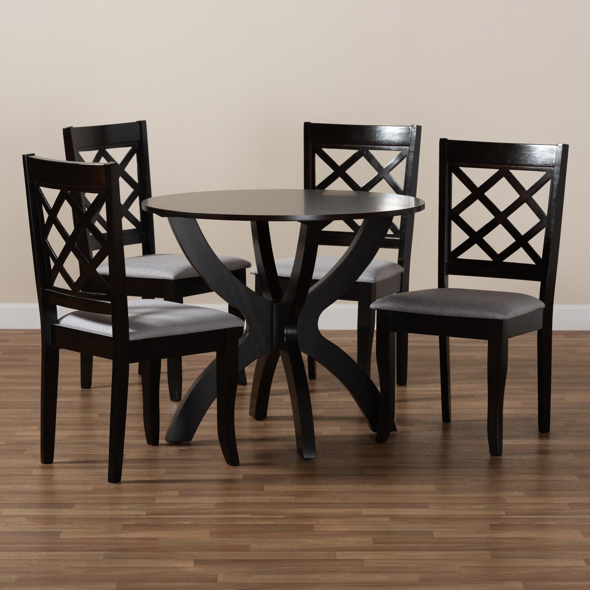 Savina Modern and Contemporary Fabric Upholstered and Finished Wood 5-Piece Dining Set