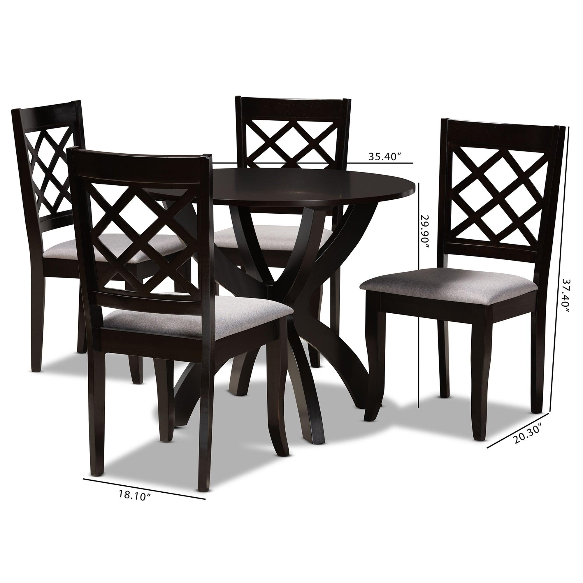 Savina Modern and Contemporary Fabric Upholstered and Finished Wood 5-Piece Dining Set