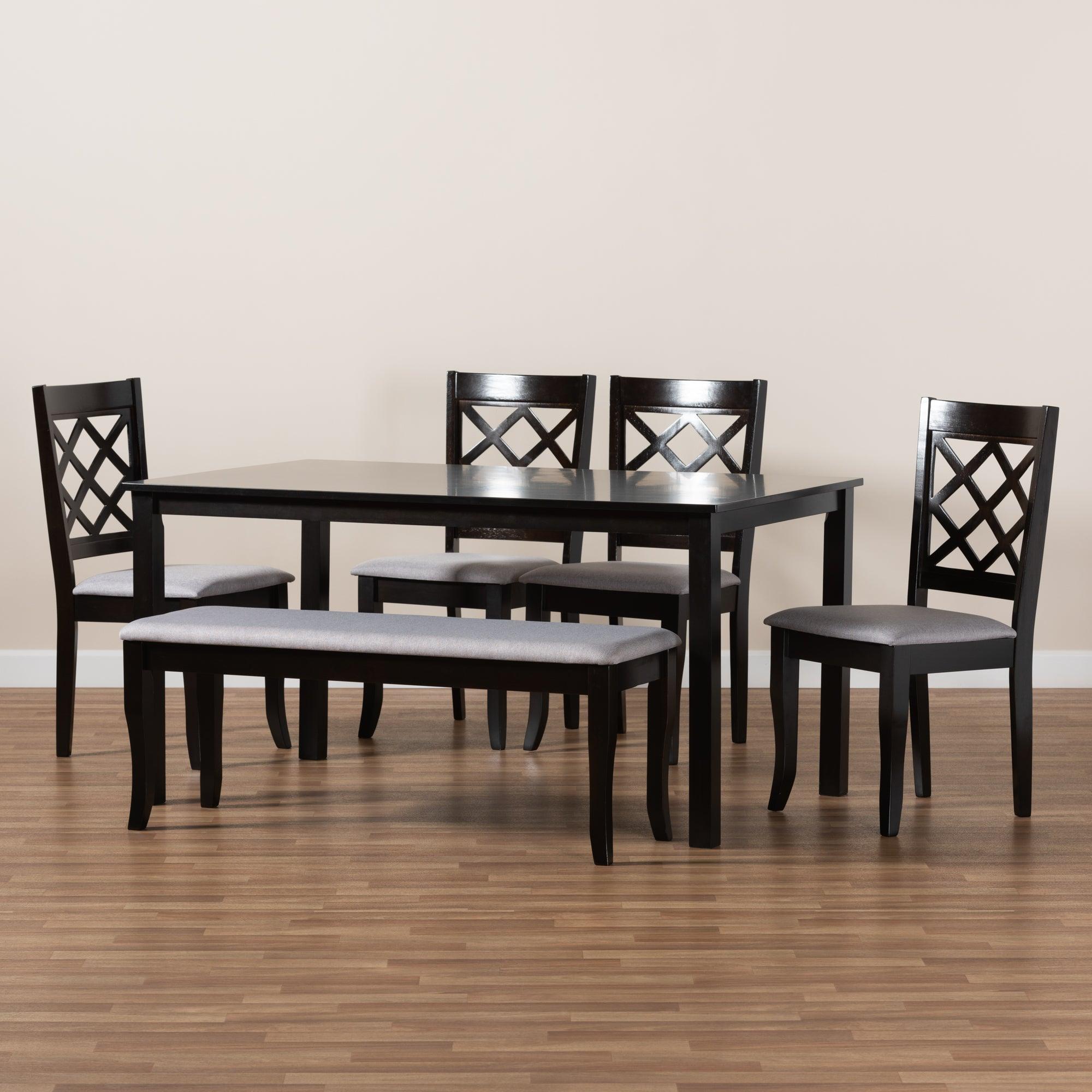 Andor Modern and Contemporary Fabric Upholstered and Finished Wood 6-Piece Dining Set