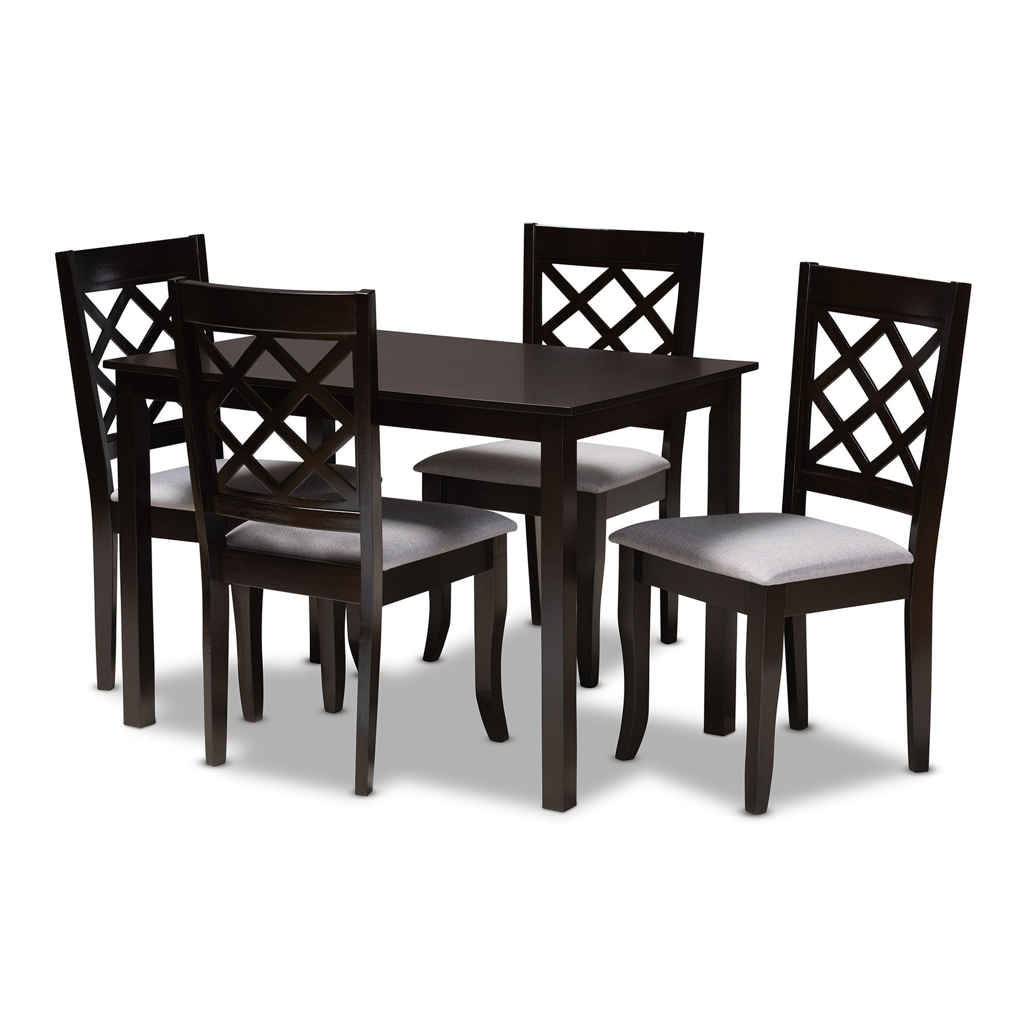 Verner Modern and Contemporary Fabric Upholstered Espresso Finished 5-Piece Wood Dining Set