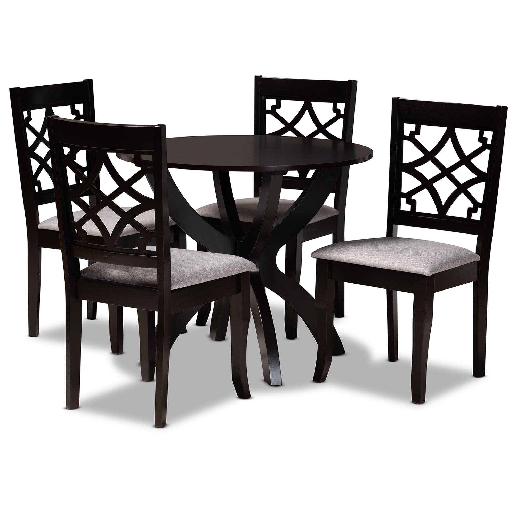 Sandra Modern and Contemporary Fabric Upholstered and Finished Wood 5-Piece Dining Set