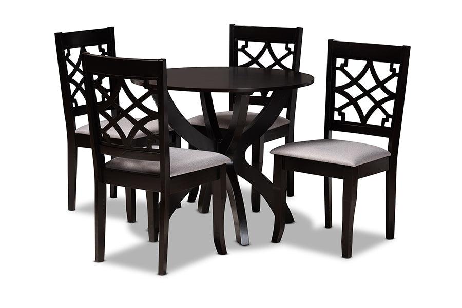 Sandra Modern and Contemporary Fabric Upholstered and Finished Wood 5-Piece Dining Set