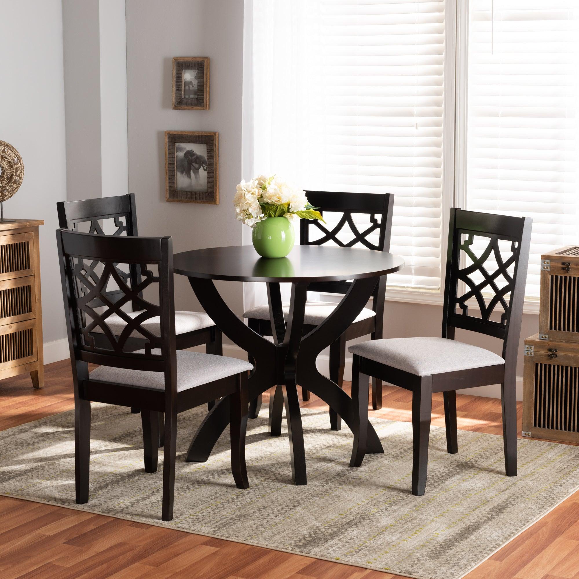 Sandra Modern and Contemporary Fabric Upholstered and Finished Wood 5-Piece Dining Set