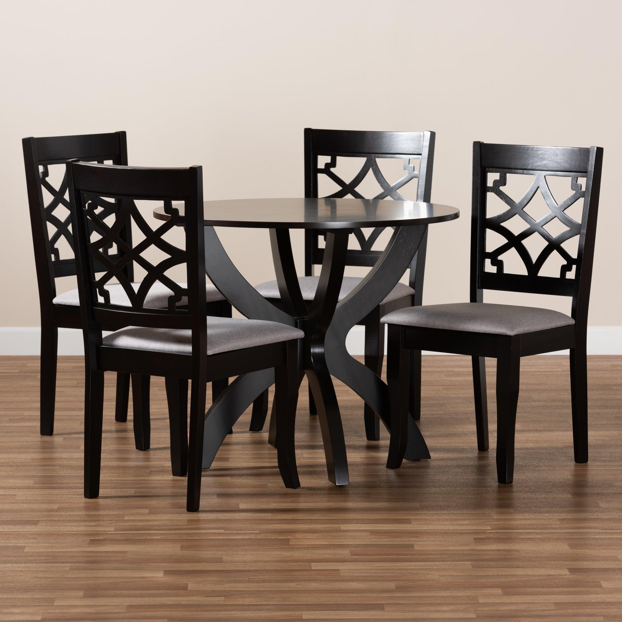 Sandra Modern and Contemporary Fabric Upholstered and Finished Wood 5-Piece Dining Set
