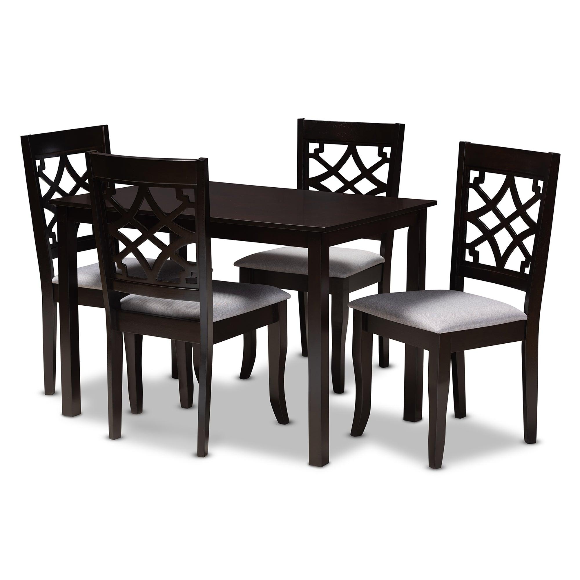 Mael Modern and Contemporary Fabric Upholstered Espresso Finished 5-Piece Wood Dining Set