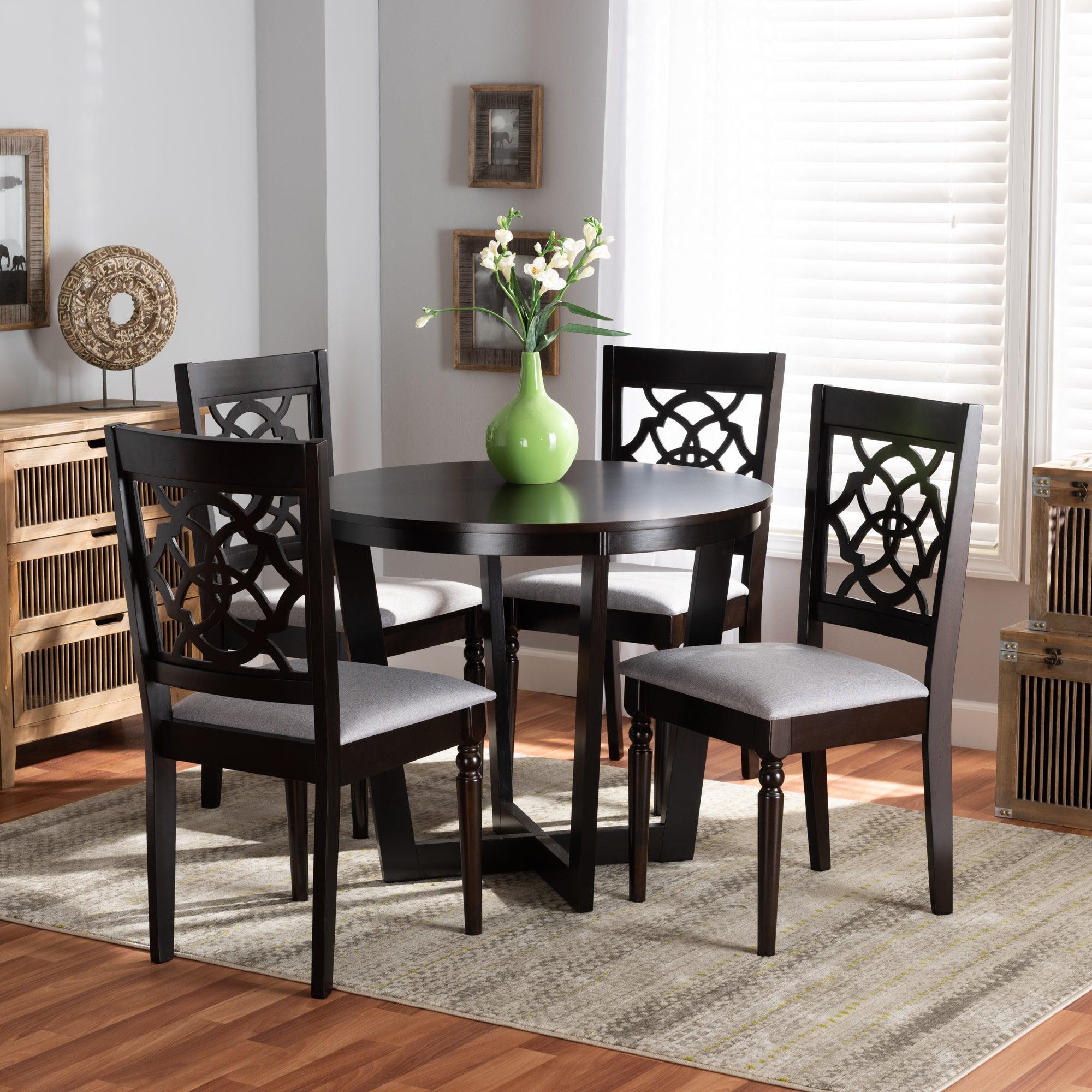 Valerie Modern and Contemporary Fabric Upholstered and Finished Wood 5-Piece Dining Set