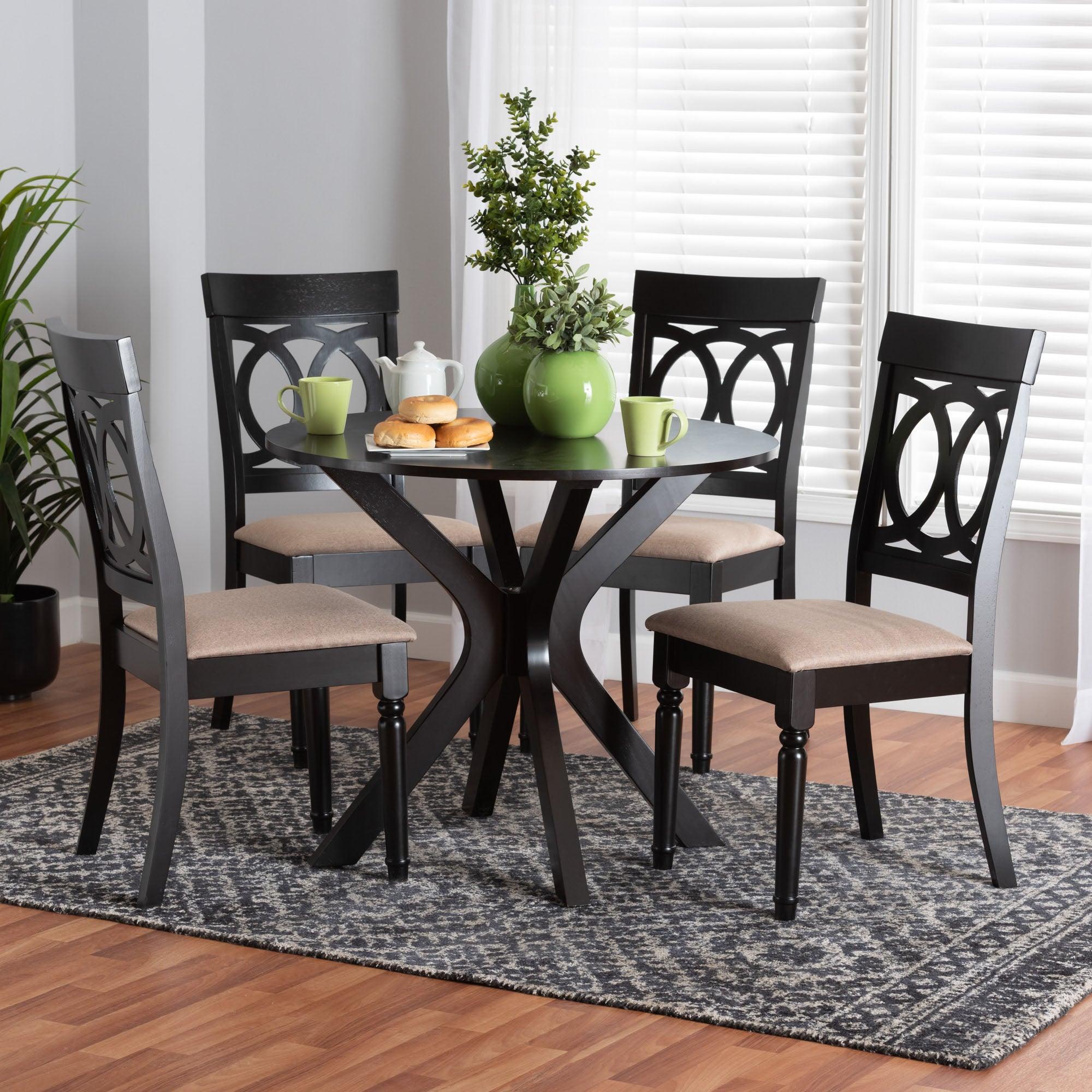 Jessie Modern Sand Fabric and Finished Wood 5-Piece Dining Set