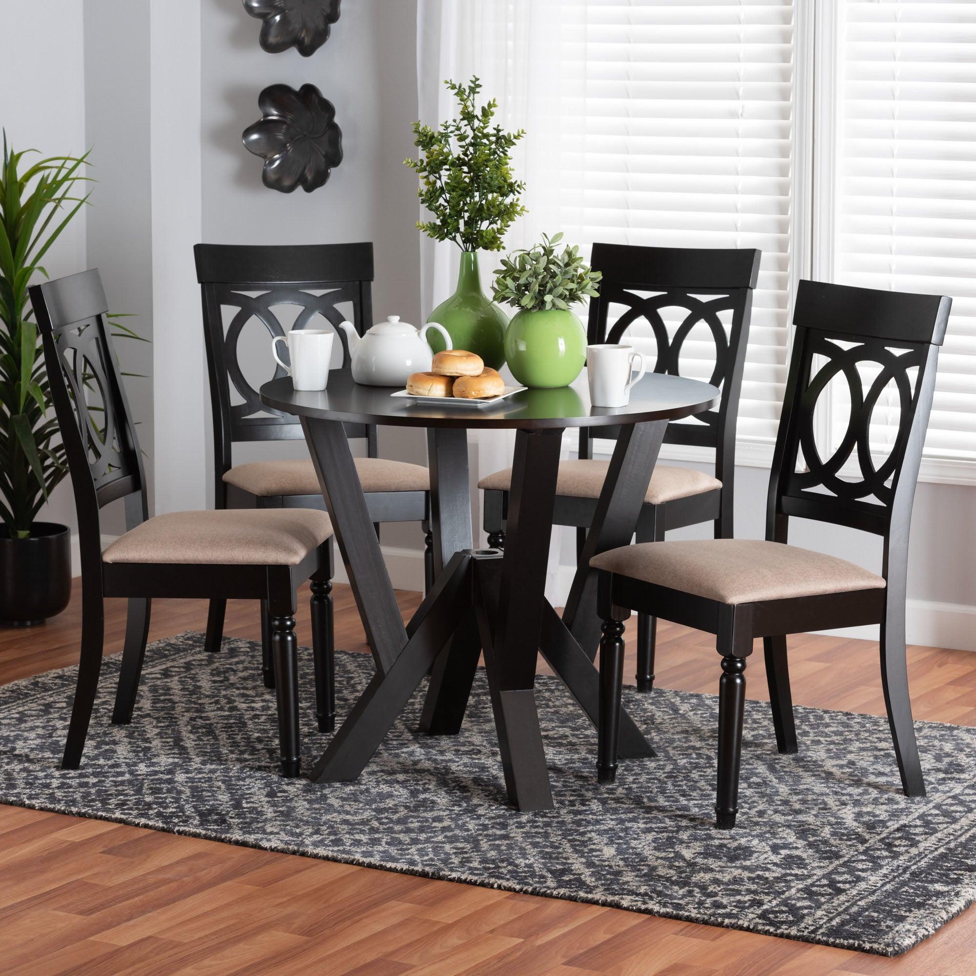 Angie Modern Sand Fabric and Finished Wood 5-Piece Dining Set