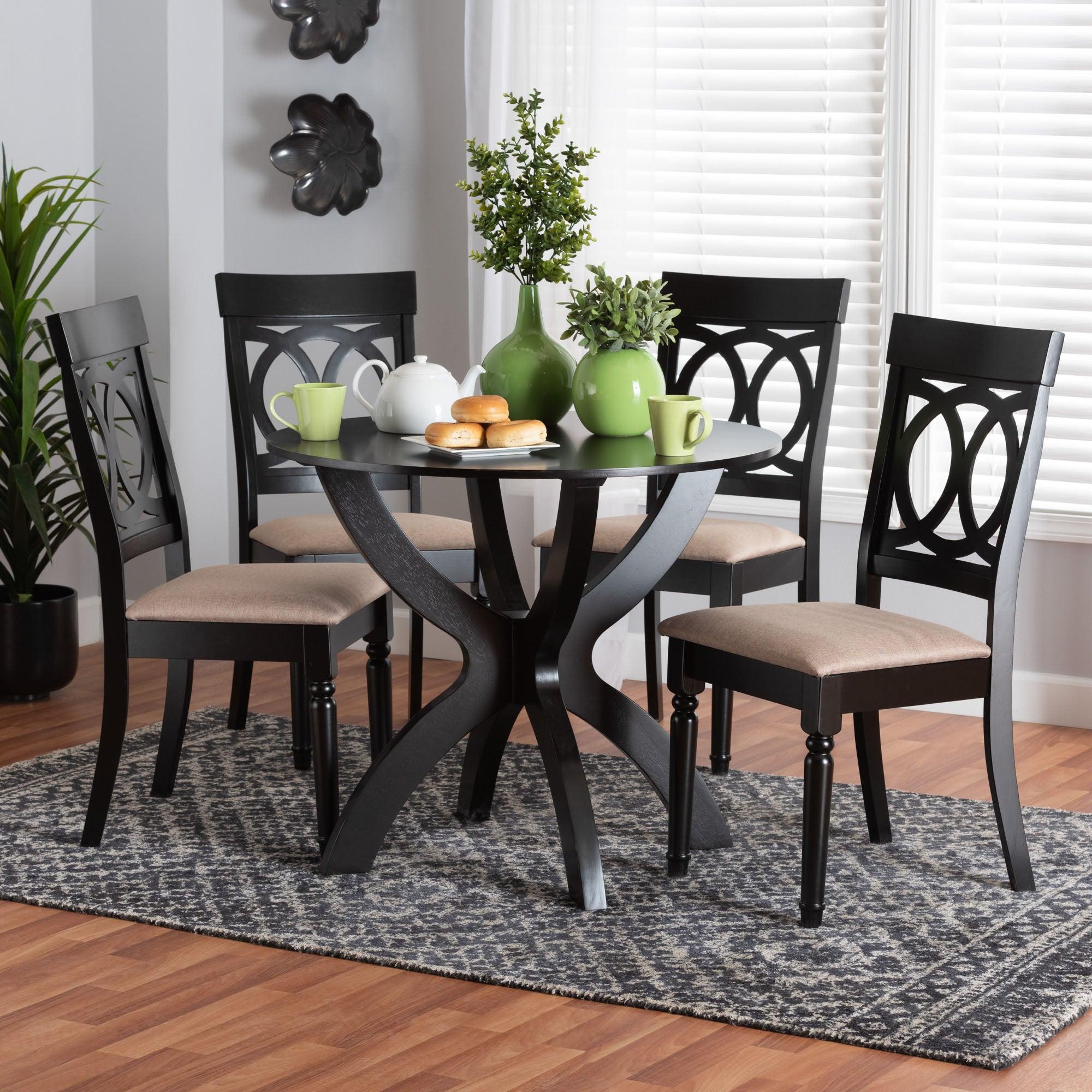 Velia Modern Sand Fabric and Finished Wood 5-Piece Dining Set