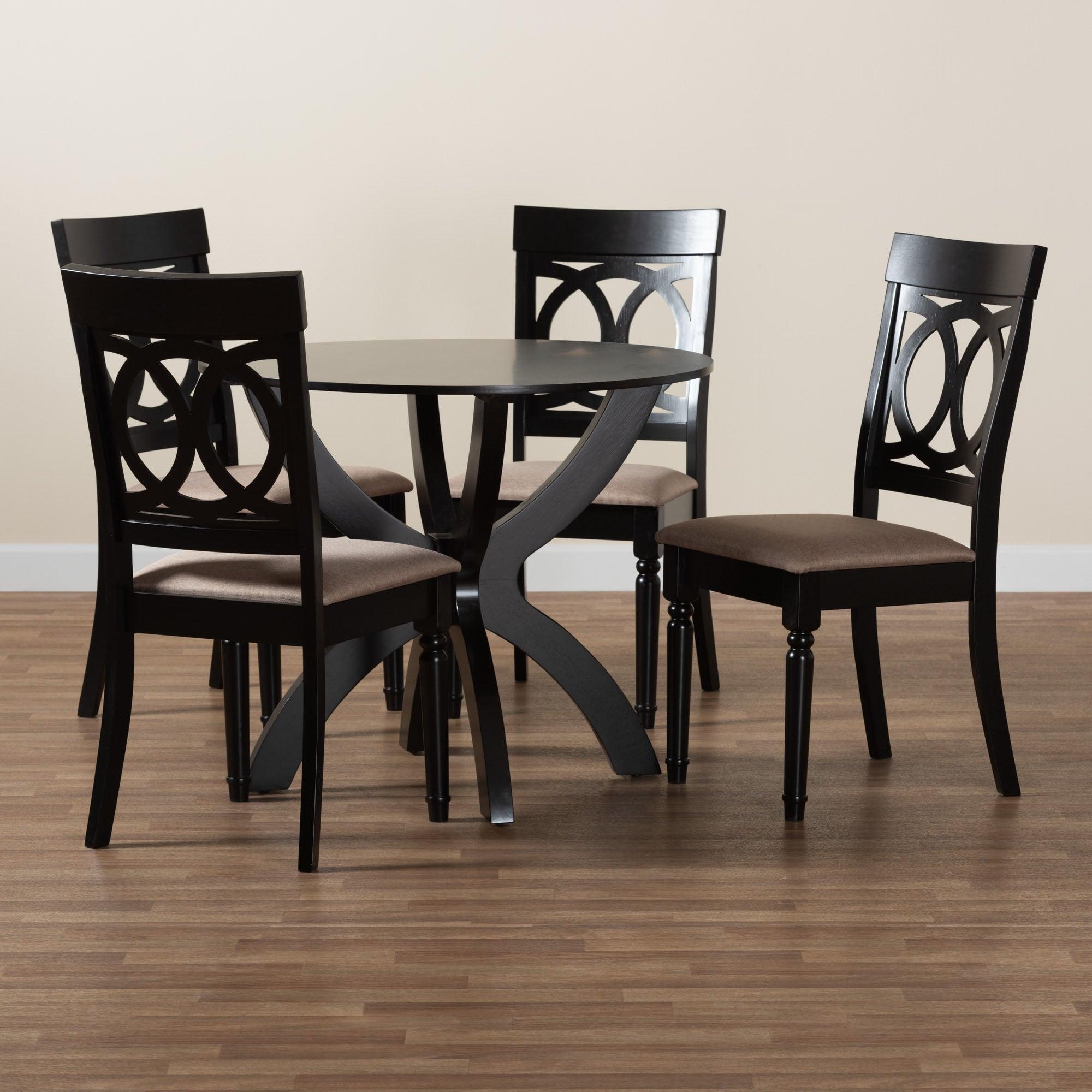 Velia Modern Sand Fabric and Finished Wood 5-Piece Dining Set