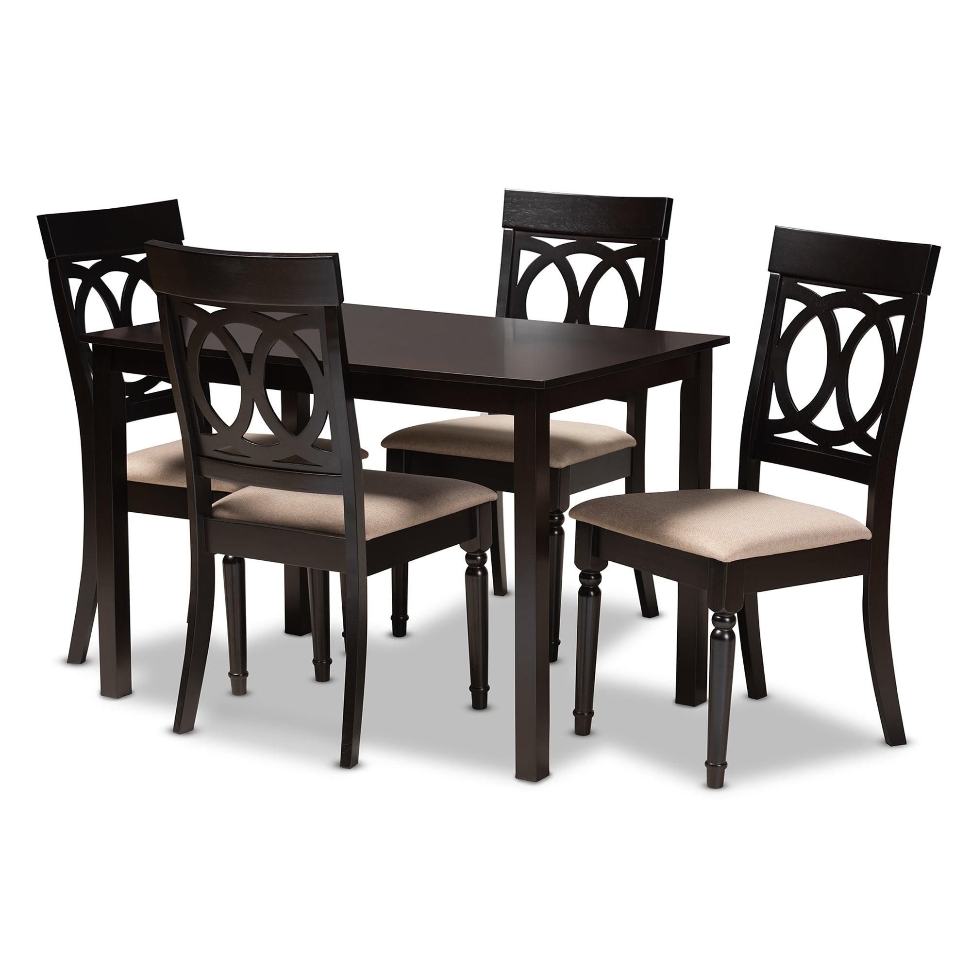 Lucie Modern and Contemporary Sand Fabric Upholstered Espresso Finished 5-Piece Wood Dining Set