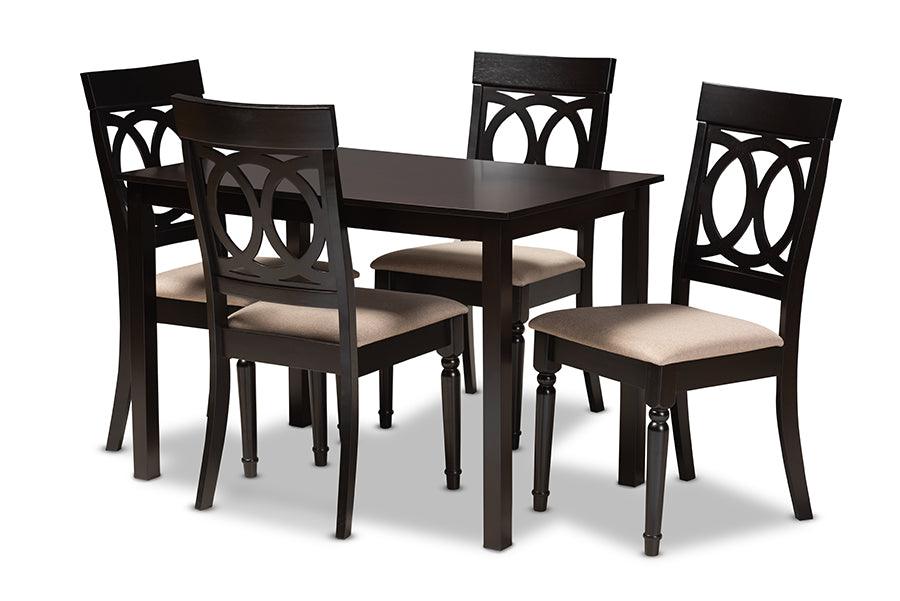 Lucie Modern and Contemporary Sand Fabric Upholstered Espresso Finished 5-Piece Wood Dining Set