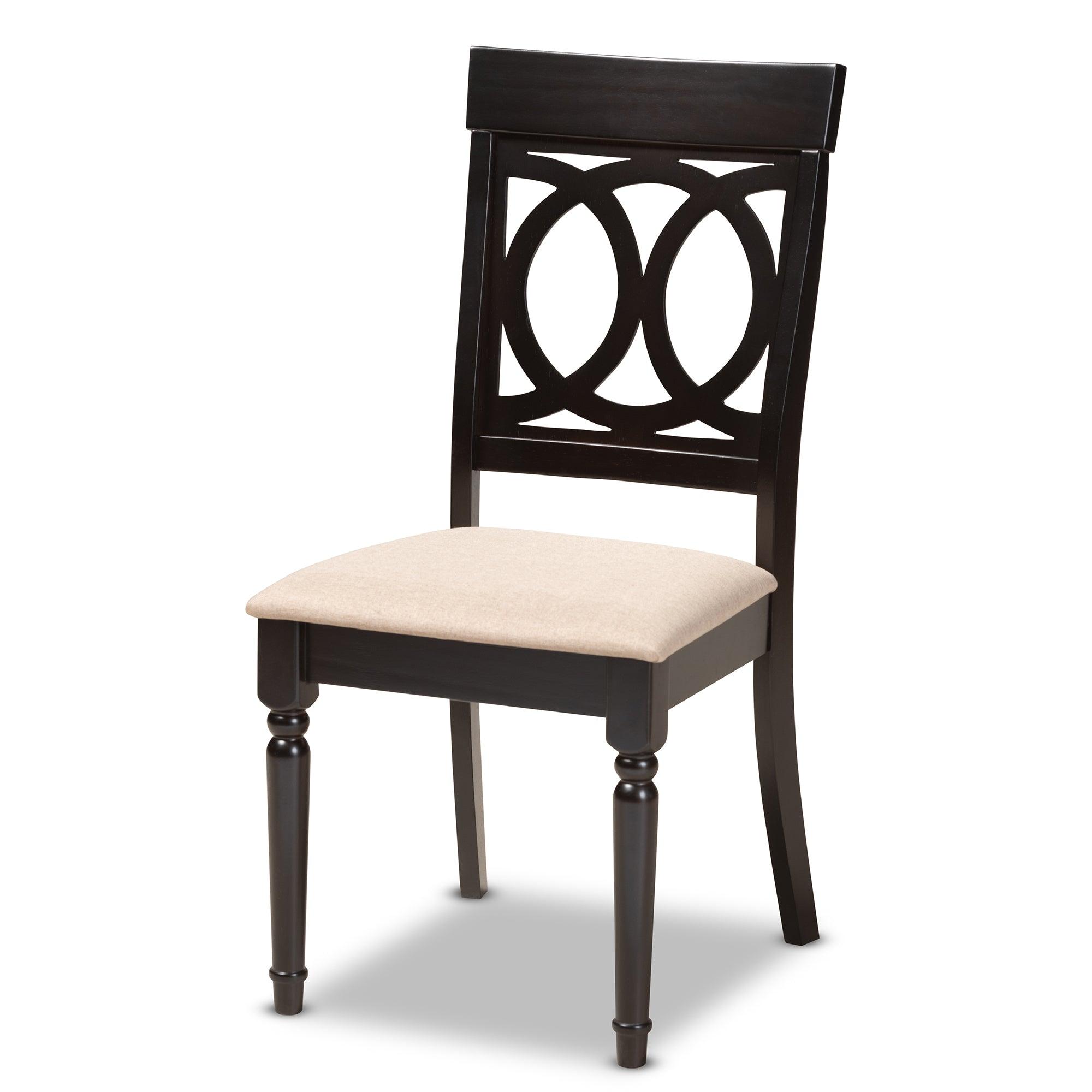 Lucie Modern and Contemporary Sand Fabric Upholstered Espresso Finished 5-Piece Wood Dining Set
