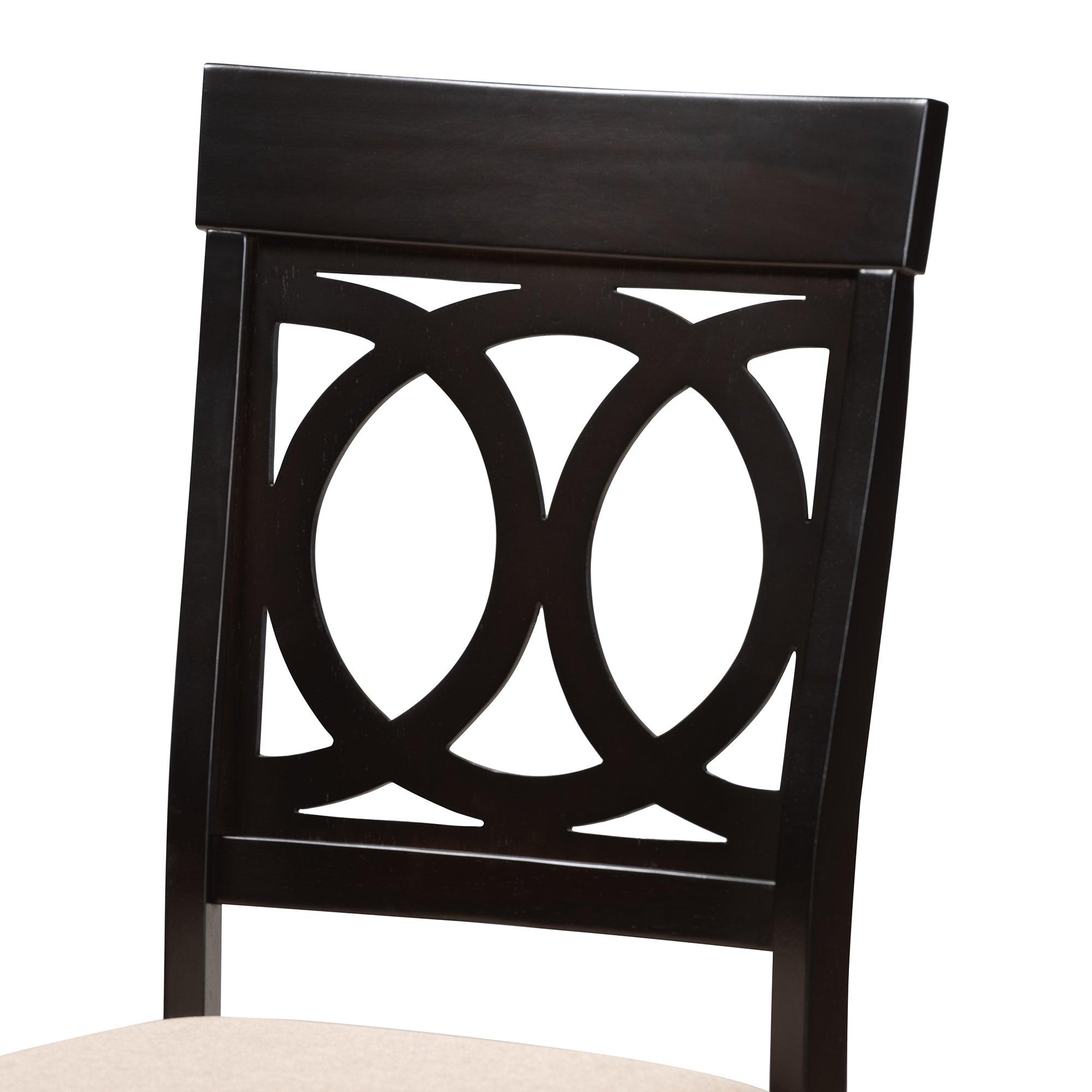 Lucie Modern and Contemporary Sand Fabric Upholstered Espresso Finished 5-Piece Wood Dining Set