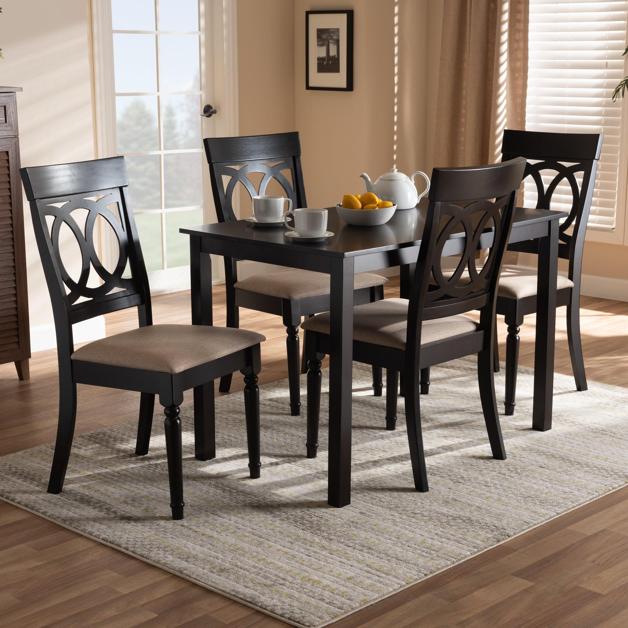 Lucie Modern and Contemporary Sand Fabric Upholstered Espresso Finished 5-Piece Wood Dining Set