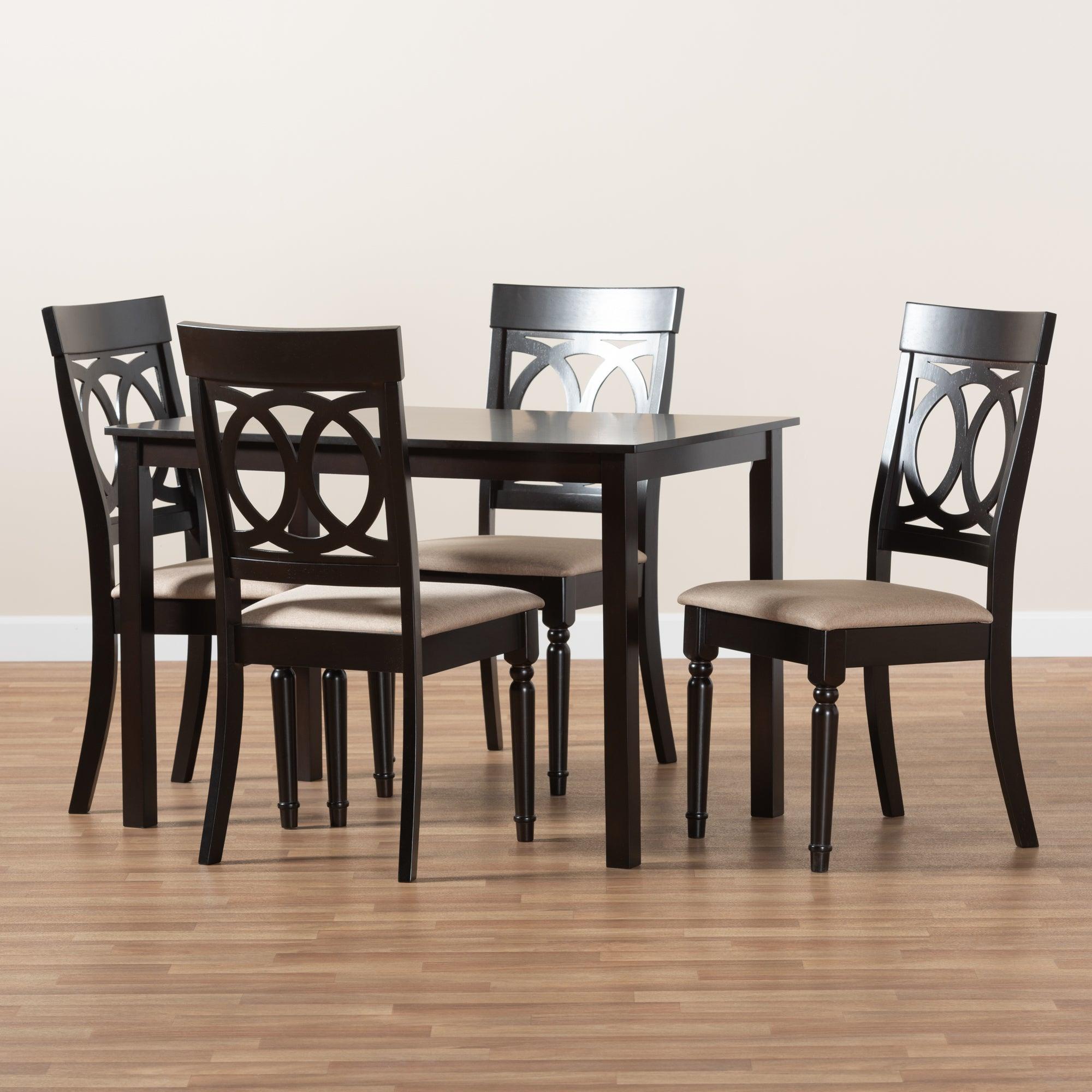 Lucie Modern and Contemporary Sand Fabric Upholstered Espresso Finished 5-Piece Wood Dining Set