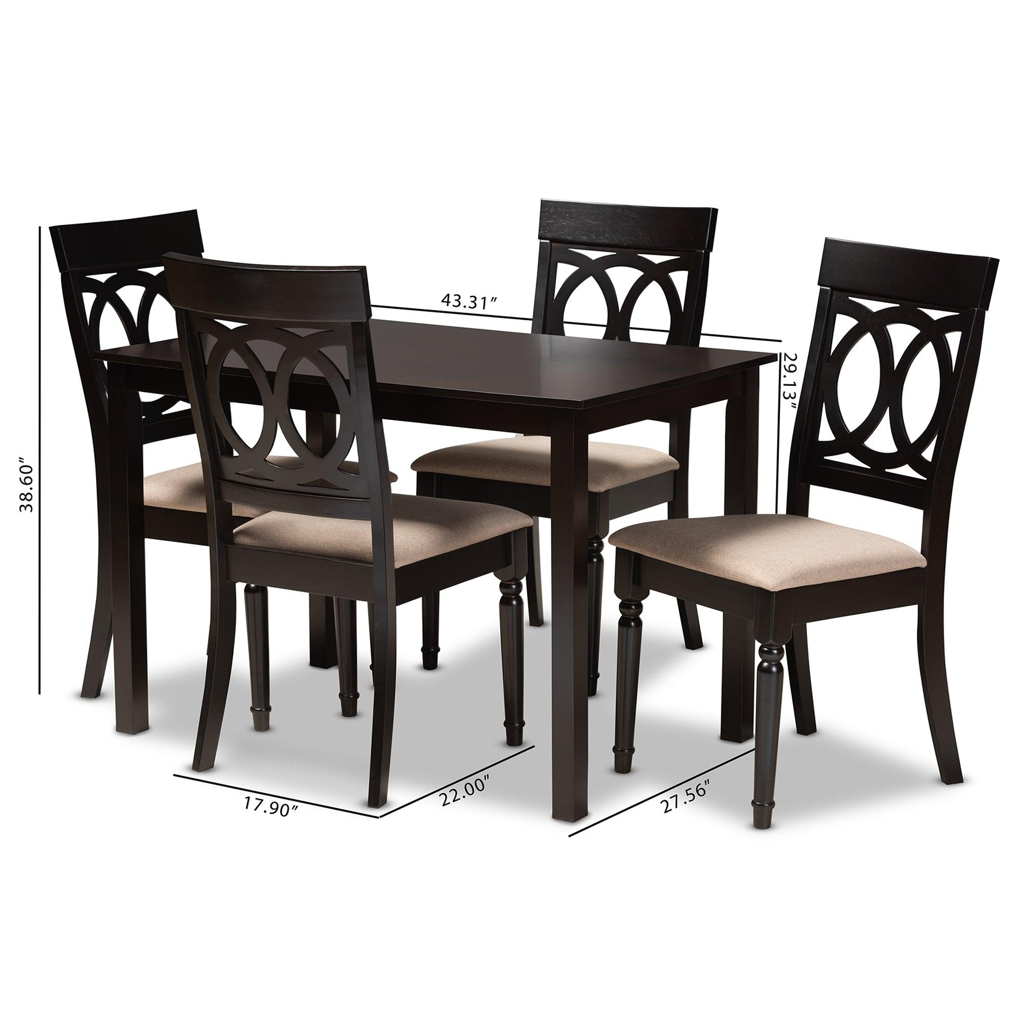 Lucie Modern and Contemporary Sand Fabric Upholstered Espresso Finished 5-Piece Wood Dining Set