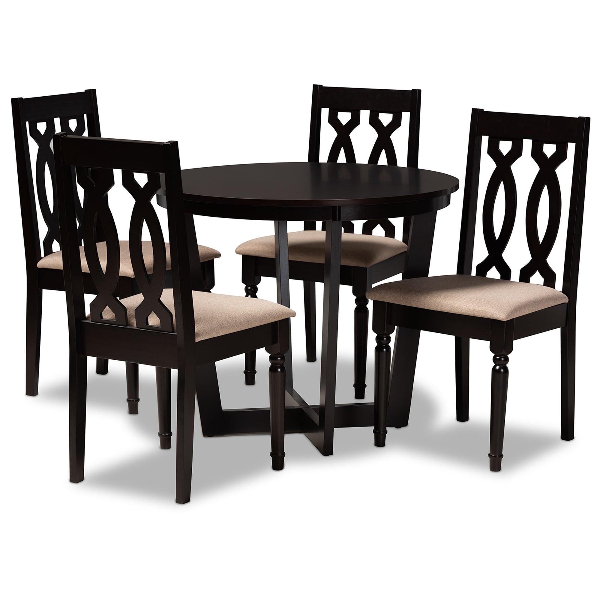 Julie Modern and Contemporary Sand Fabric Upholstered and Finished Wood 5-Piece Dining Set