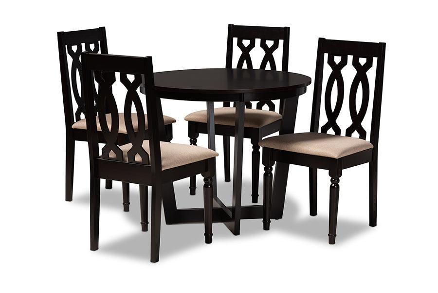 Julie Modern and Contemporary Sand Fabric Upholstered and Finished Wood 5-Piece Dining Set
