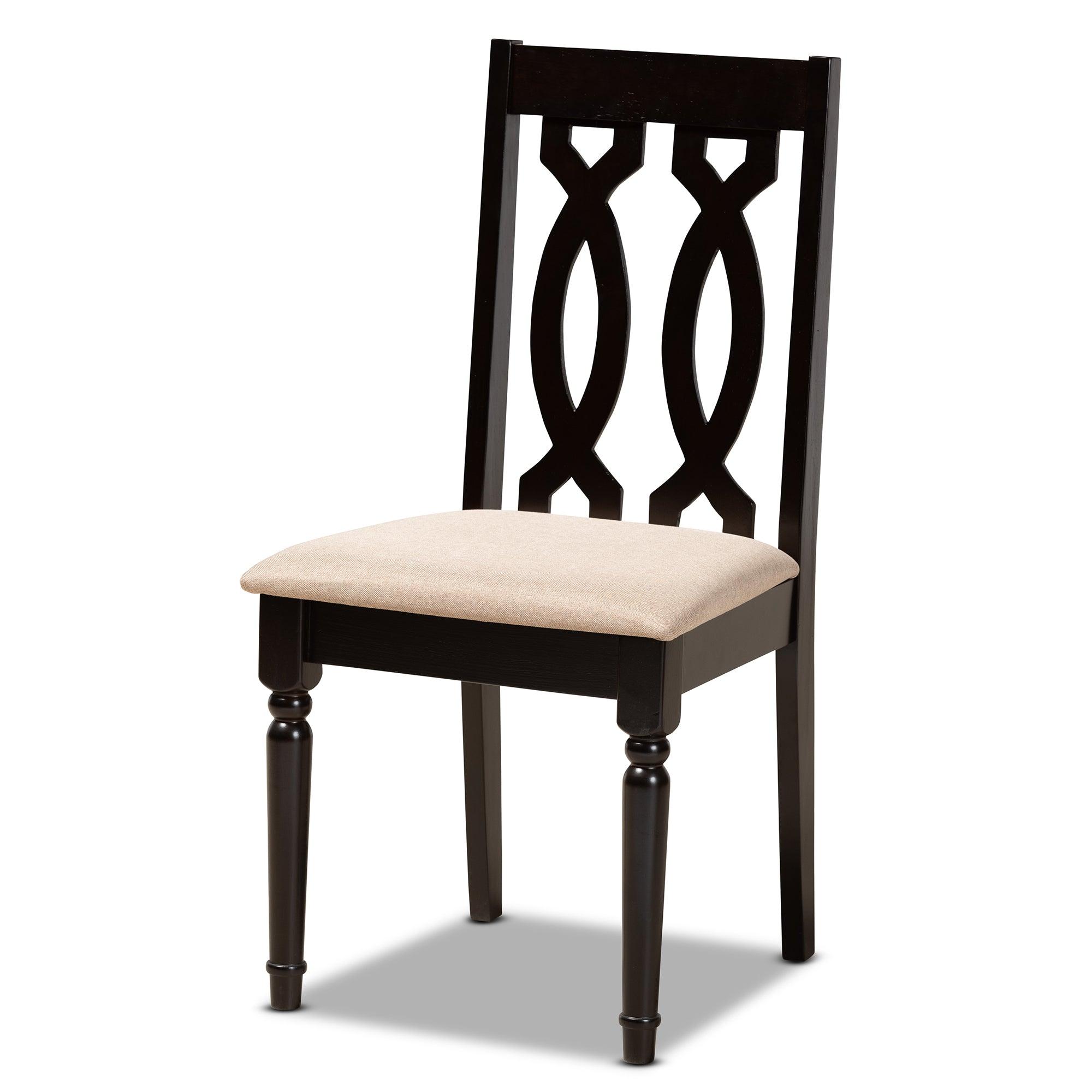 Julie Modern and Contemporary Sand Fabric Upholstered and Finished Wood 5-Piece Dining Set