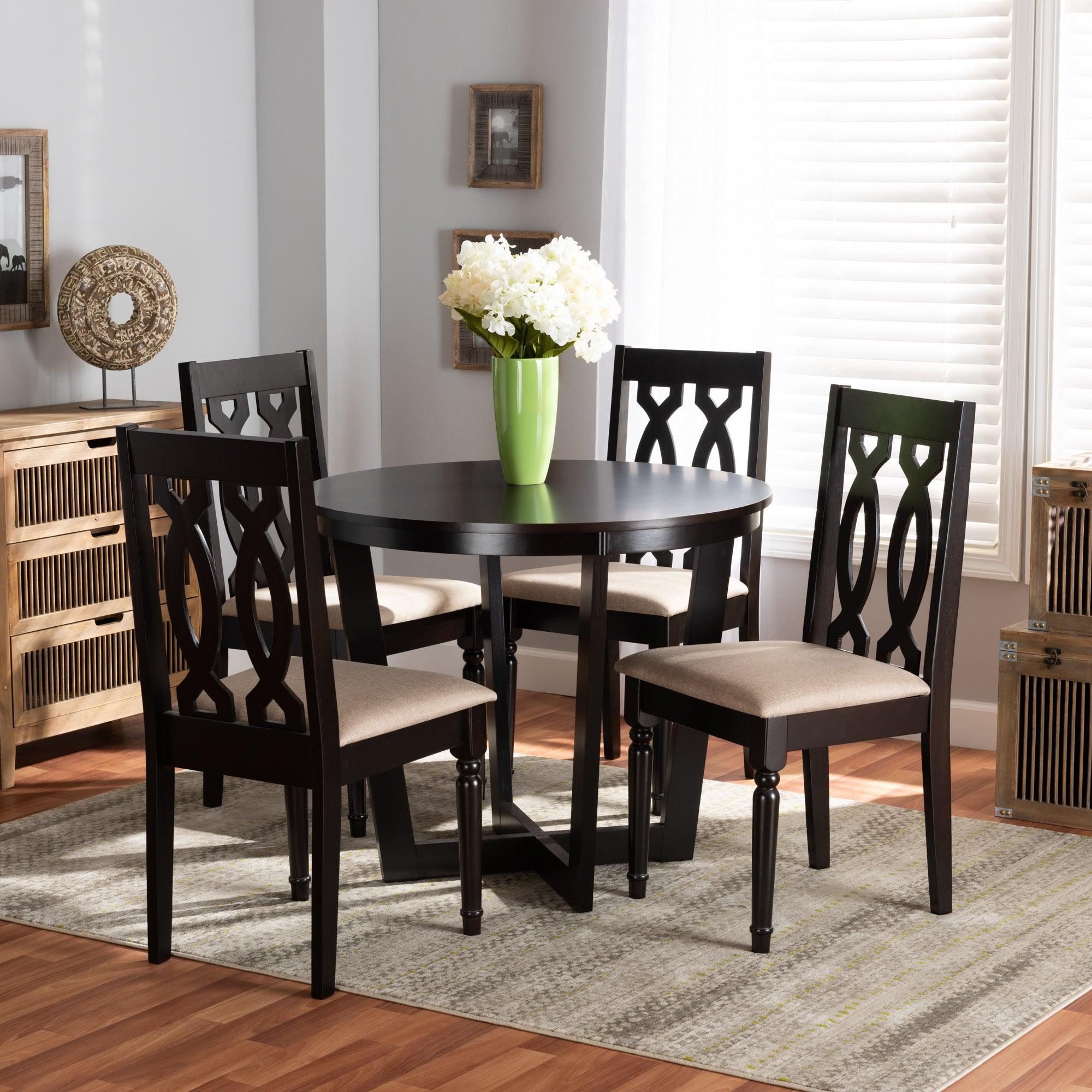 Julie Modern and Contemporary Sand Fabric Upholstered and Finished Wood 5-Piece Dining Set