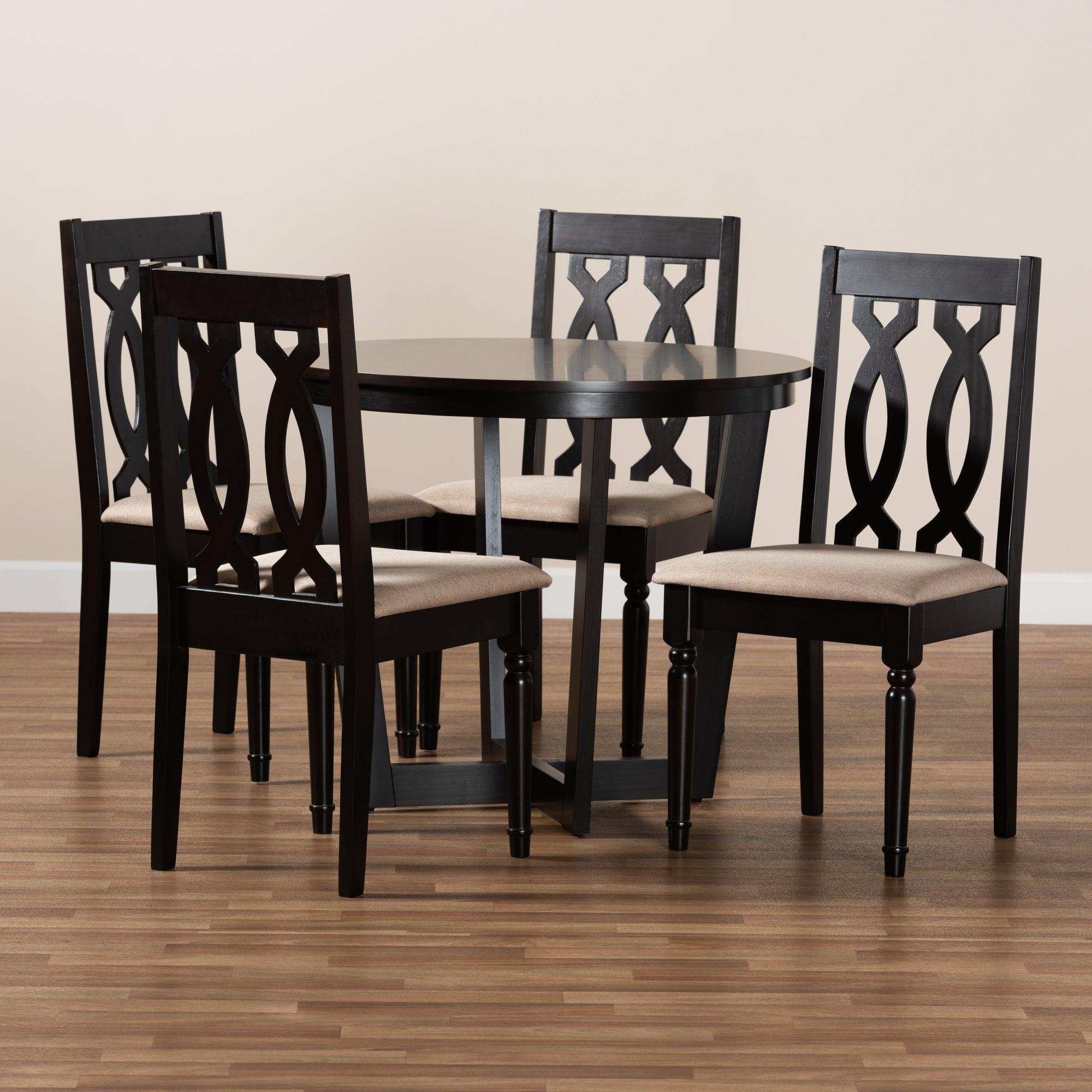 Julie Modern and Contemporary Sand Fabric Upholstered and Finished Wood 5-Piece Dining Set
