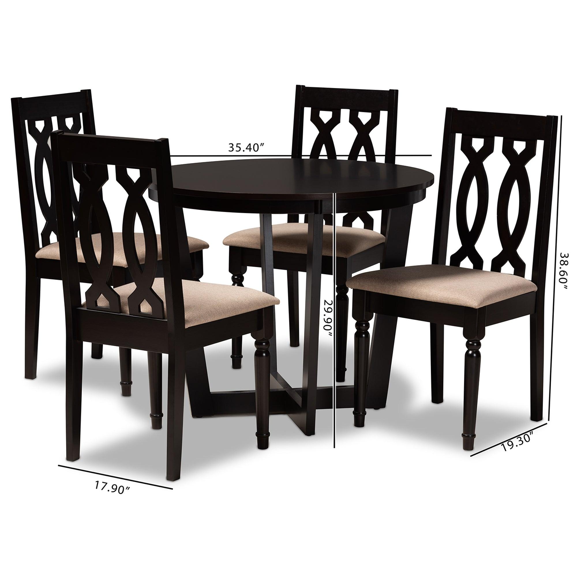 Julie Modern and Contemporary Sand Fabric Upholstered and Finished Wood 5-Piece Dining Set