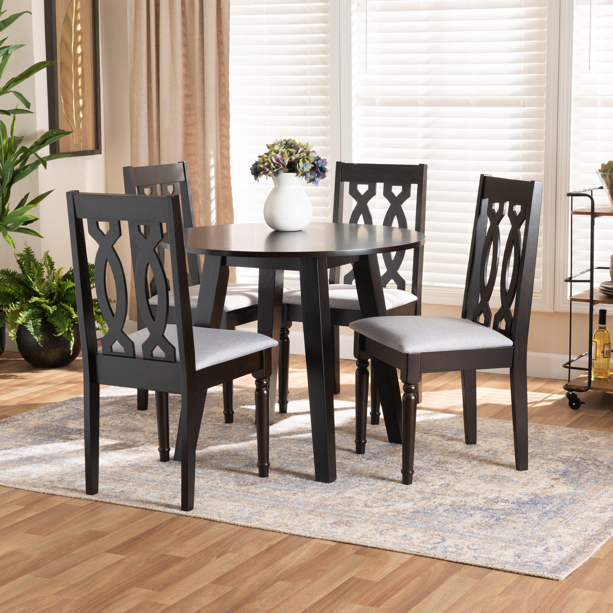 Imogen Modern and Contemporary Fabric Upholstered and Finished Wood 5-Piece Dining Set
