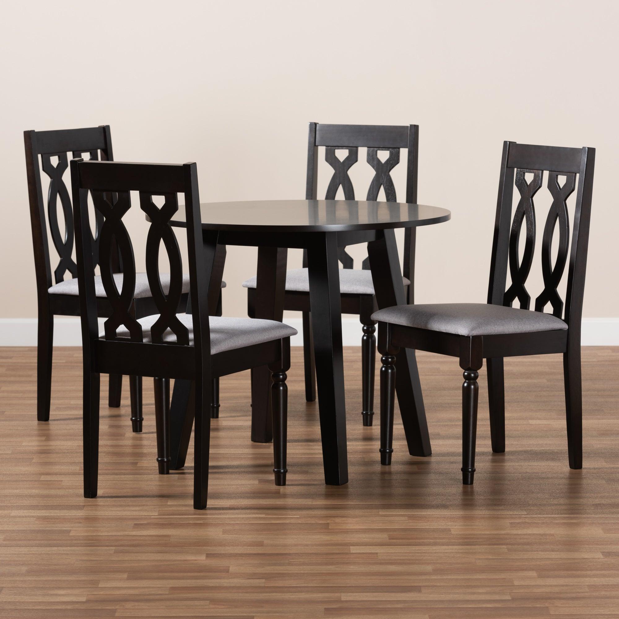 Imogen Modern and Contemporary Fabric Upholstered and Finished Wood 5-Piece Dining Set