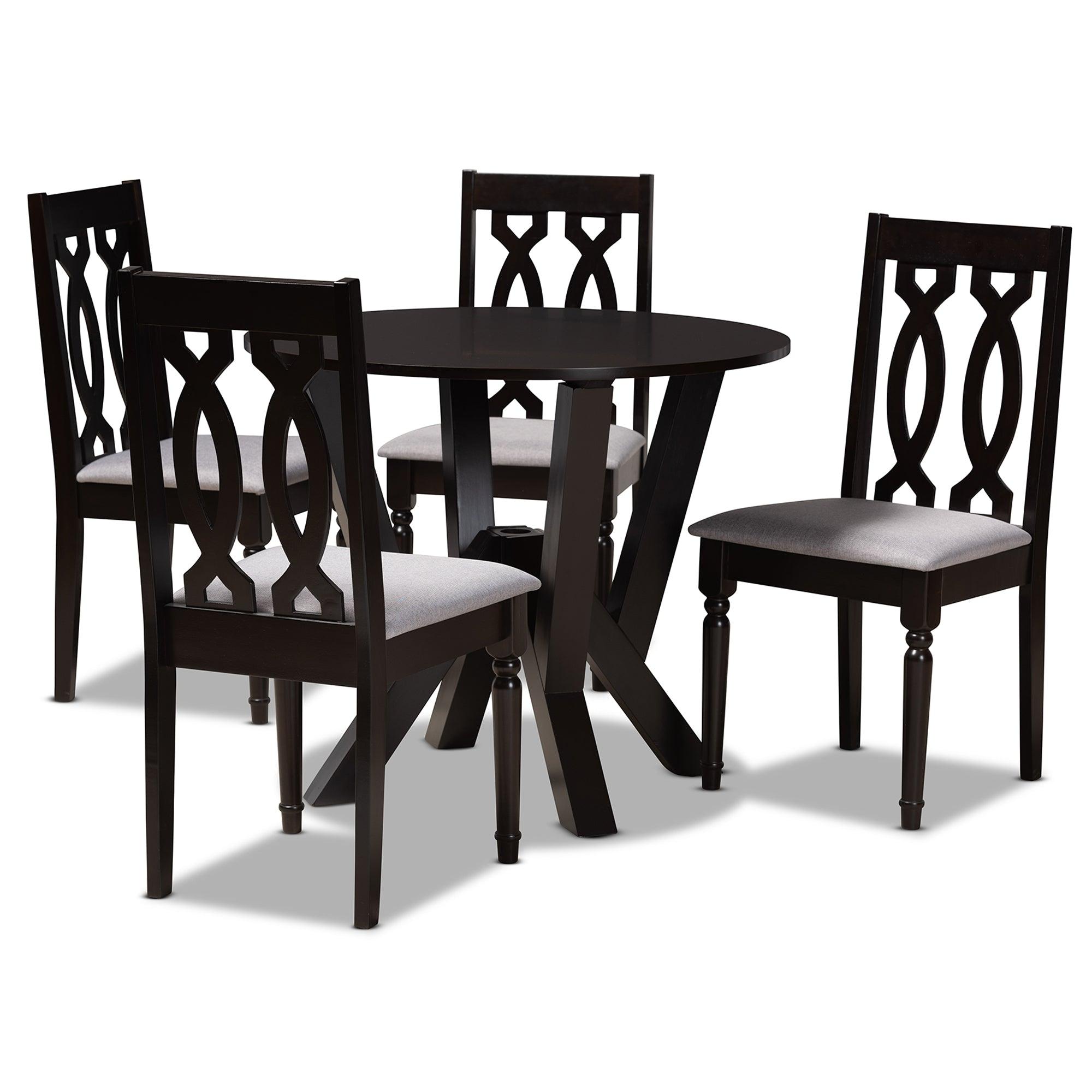 Anise Modern and Contemporary Fabric Upholstered and Finished Wood 5-Piece Dining Set