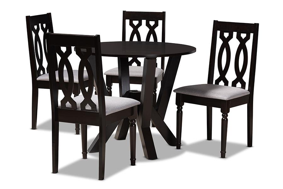 Anise Modern and Contemporary Fabric Upholstered and Finished Wood 5-Piece Dining Set