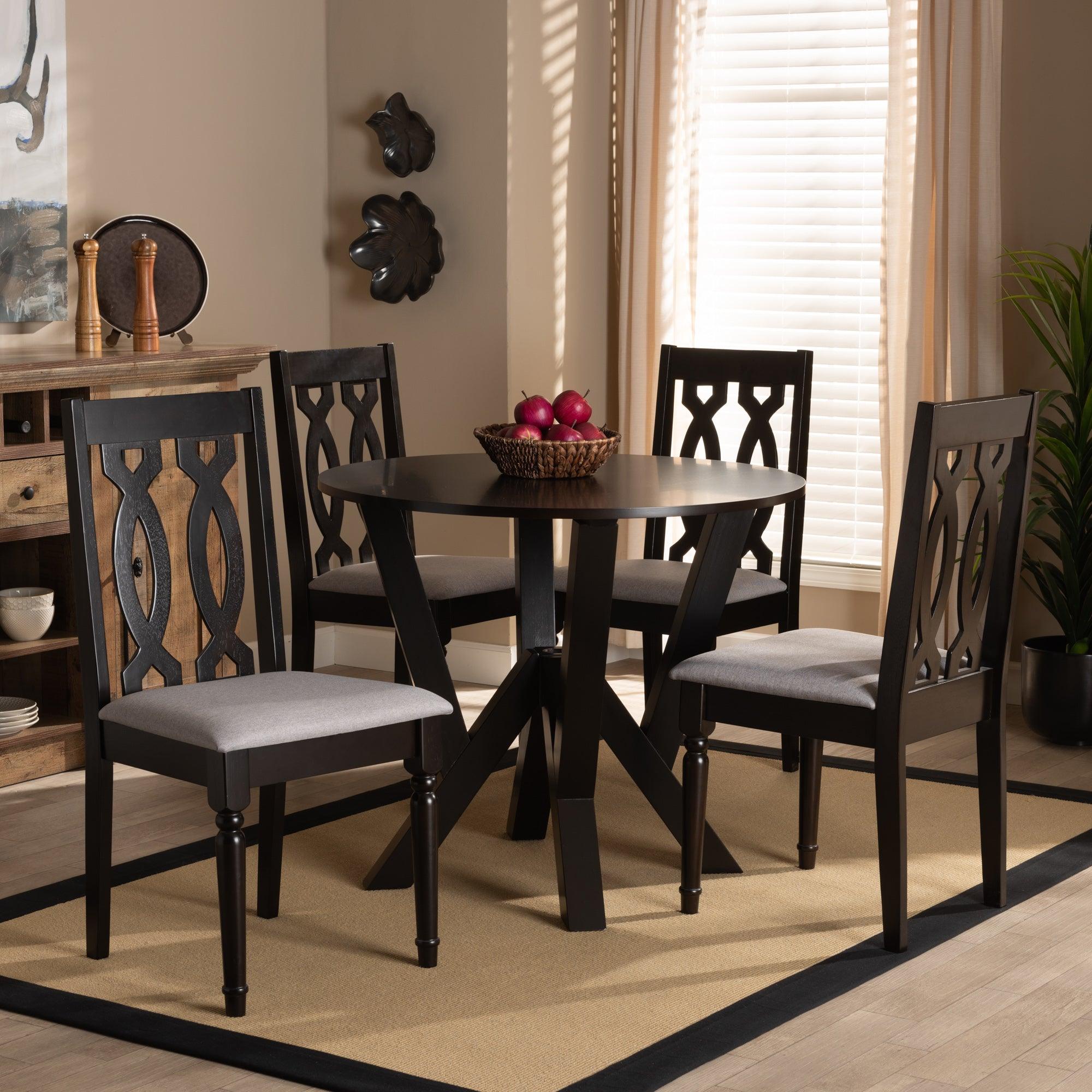 Anise Modern and Contemporary Fabric Upholstered and Finished Wood 5-Piece Dining Set
