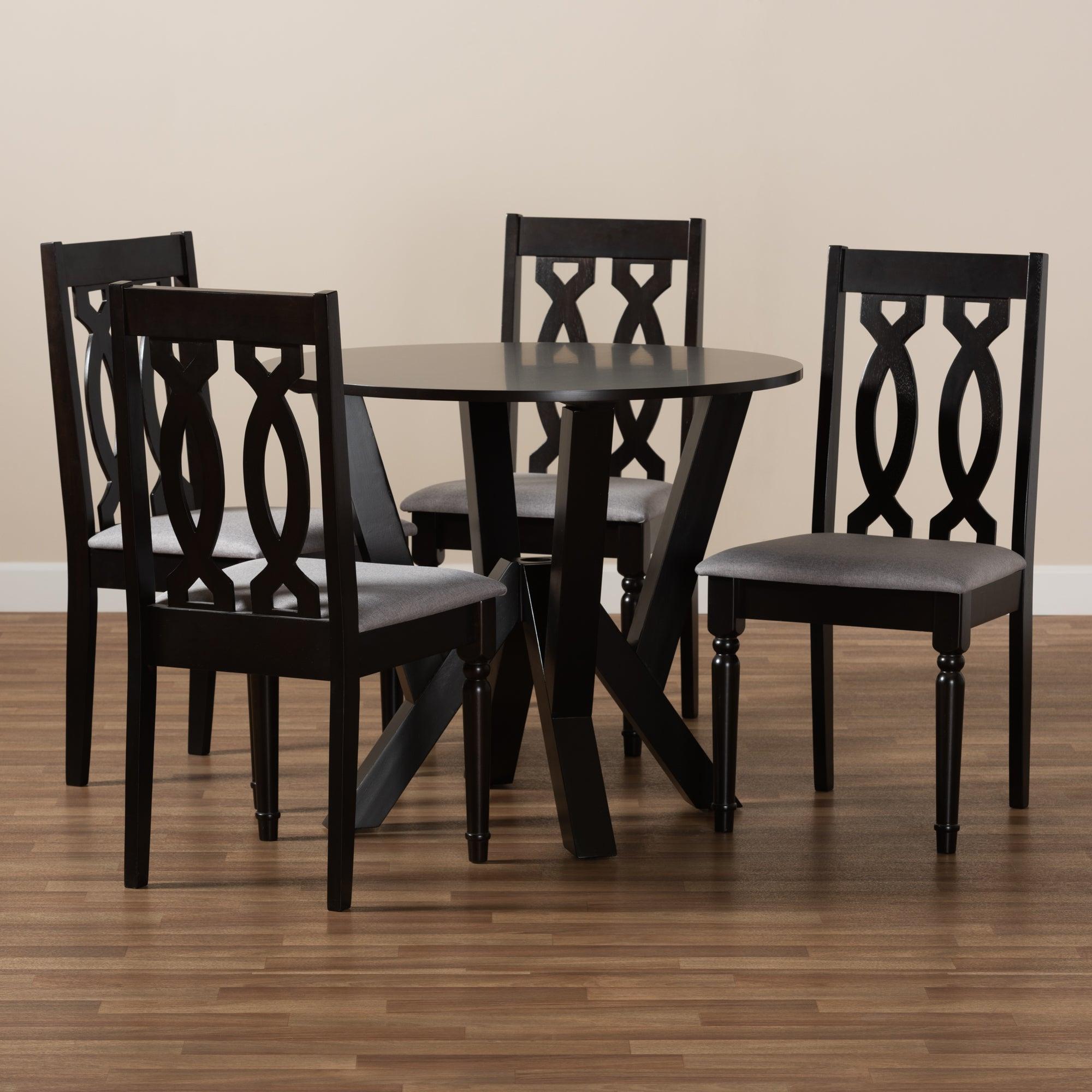 Anise Modern and Contemporary Fabric Upholstered and Finished Wood 5-Piece Dining Set