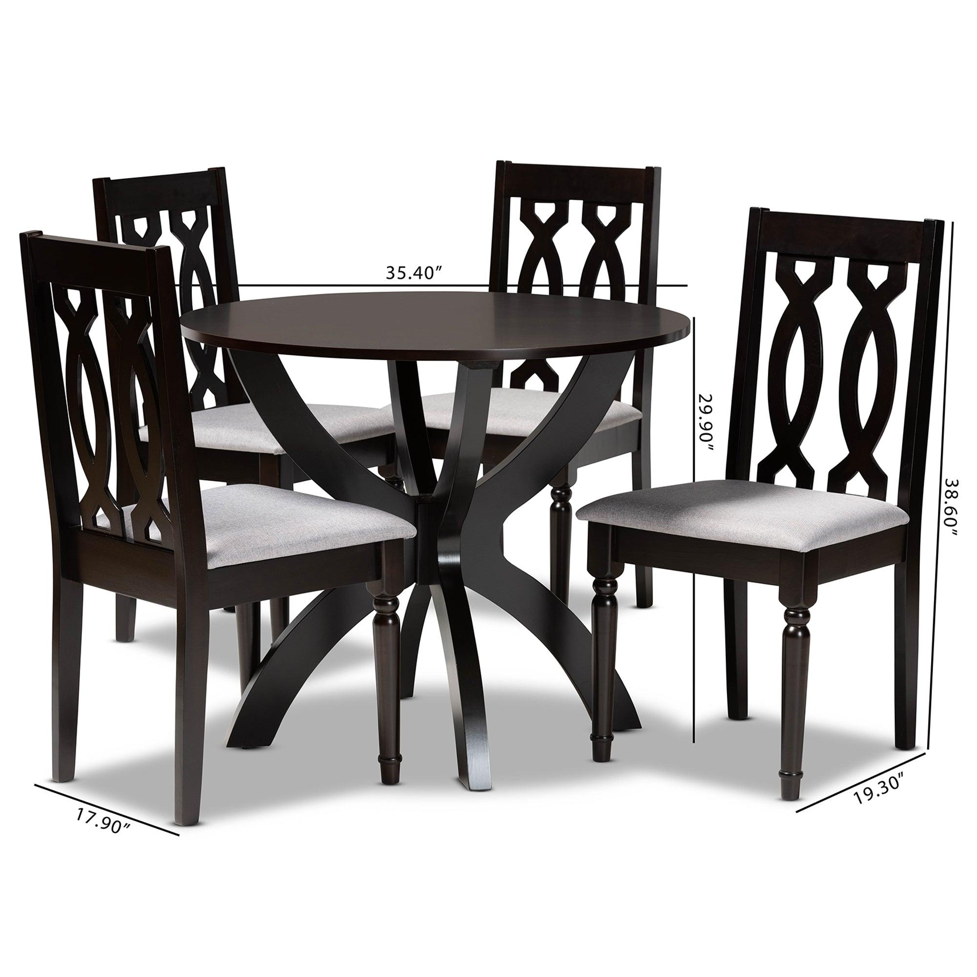 Mona Modern and Contemporary Fabric Upholstered and Finished Wood 5-Piece Dining Set