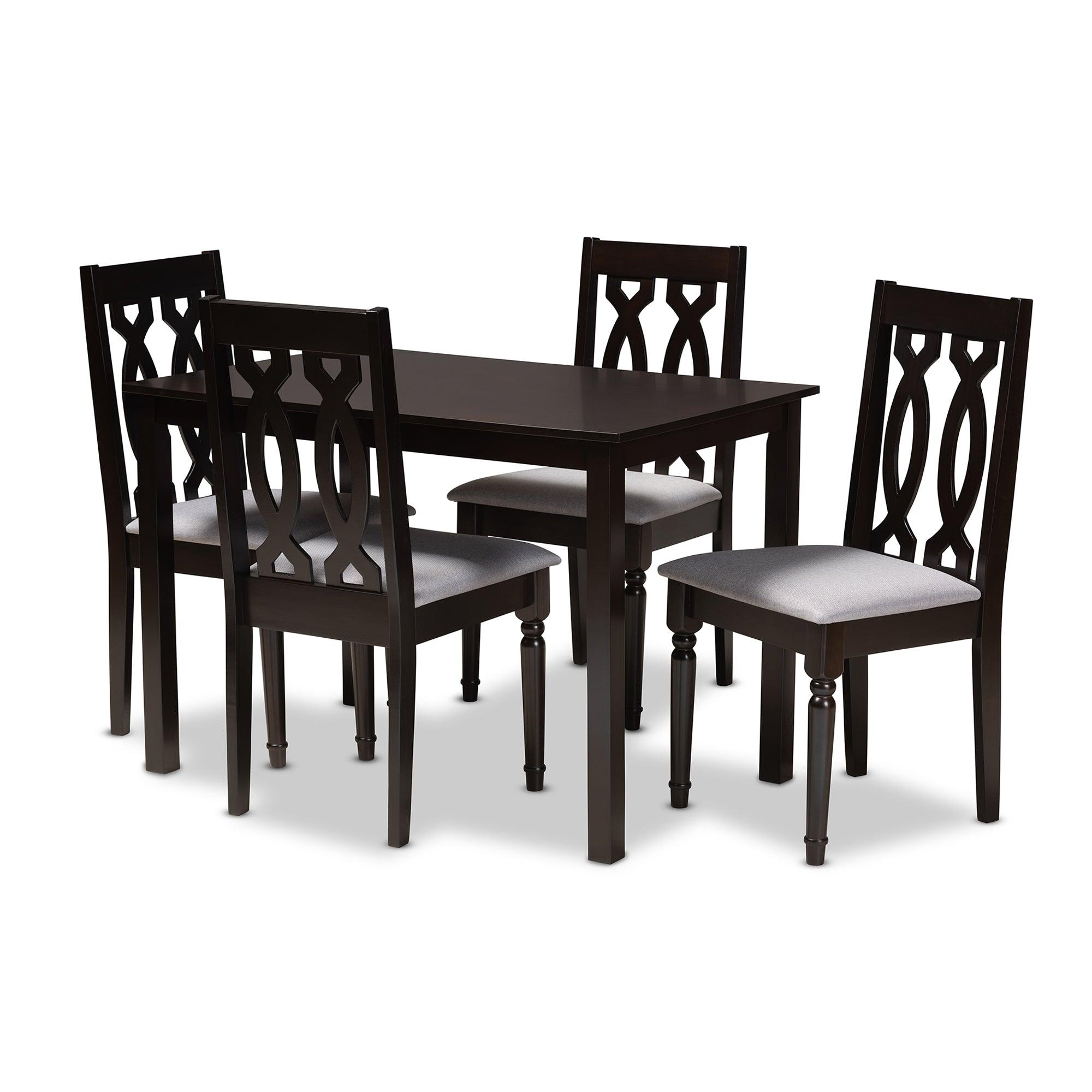 Cherese Modern and Contemporary Fabric Upholstered Espresso Finished 5-Piece Wood Dining Set