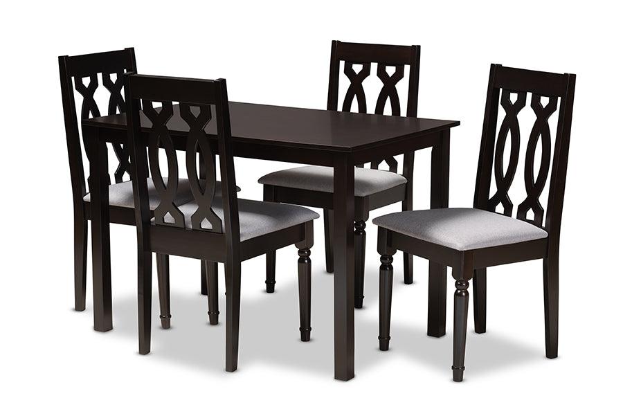 Cherese Modern and Contemporary Fabric Upholstered Espresso Finished 5-Piece Wood Dining Set