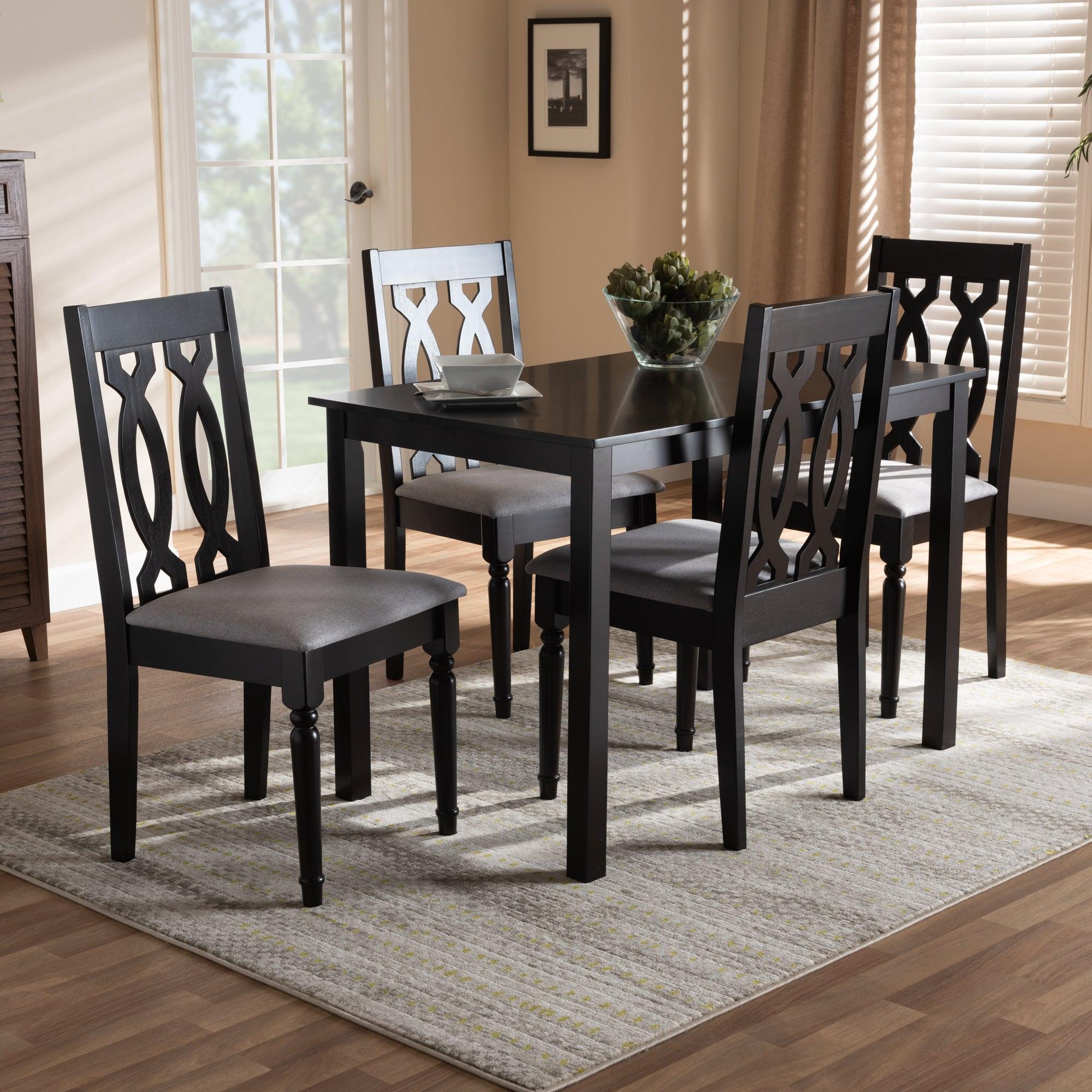 Cherese Modern and Contemporary Fabric Upholstered Espresso Finished 5-Piece Wood Dining Set