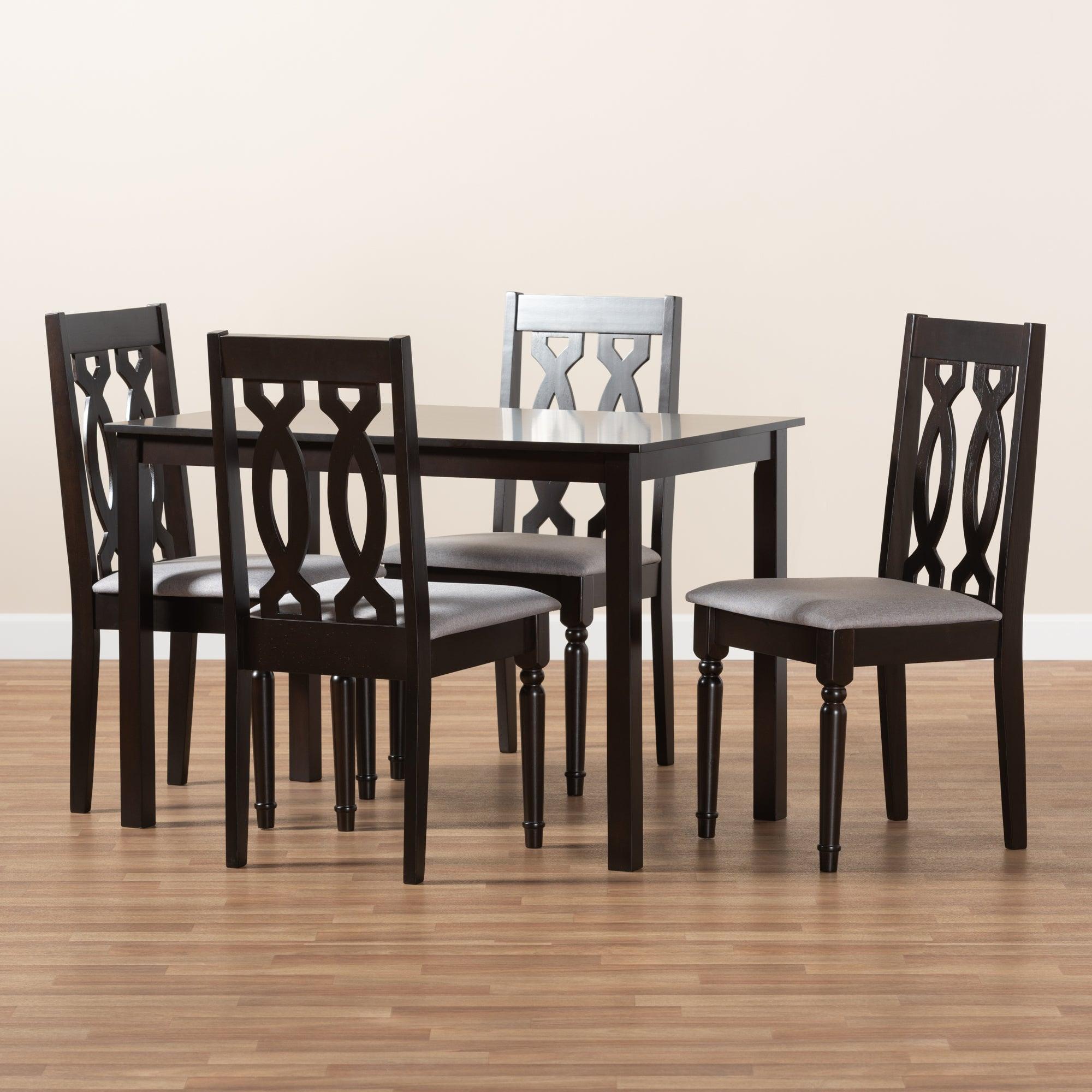 Cherese Modern and Contemporary Fabric Upholstered Espresso Finished 5-Piece Wood Dining Set