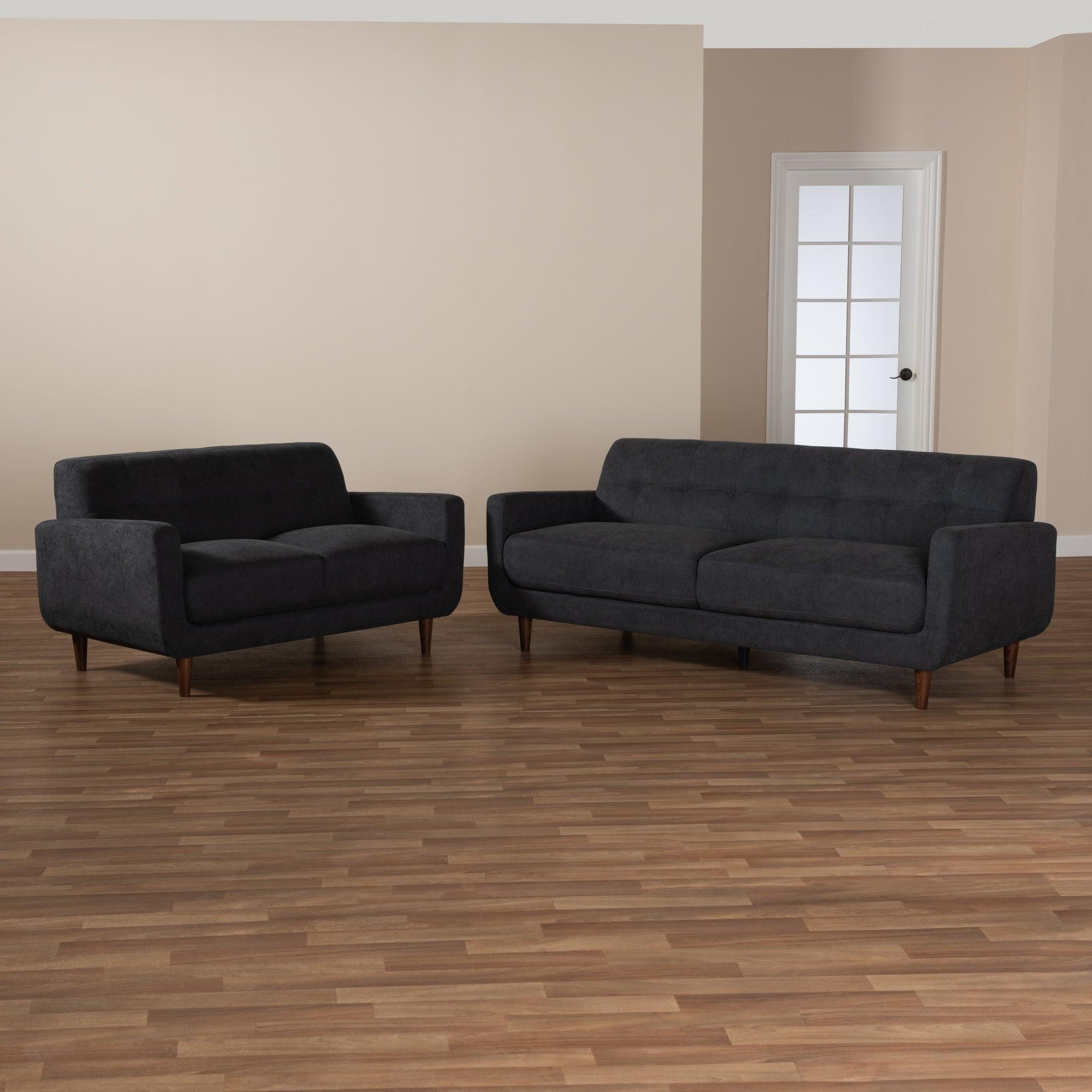 Allister Mid-Century Modern Dark Fabric Upholstered 2-Piece Living Room Set