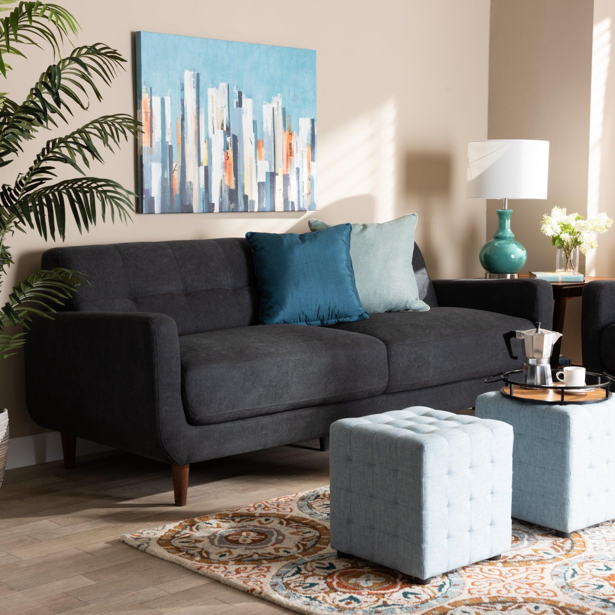 Allister Mid-Century Modern Dark Fabric Upholstered Sofa