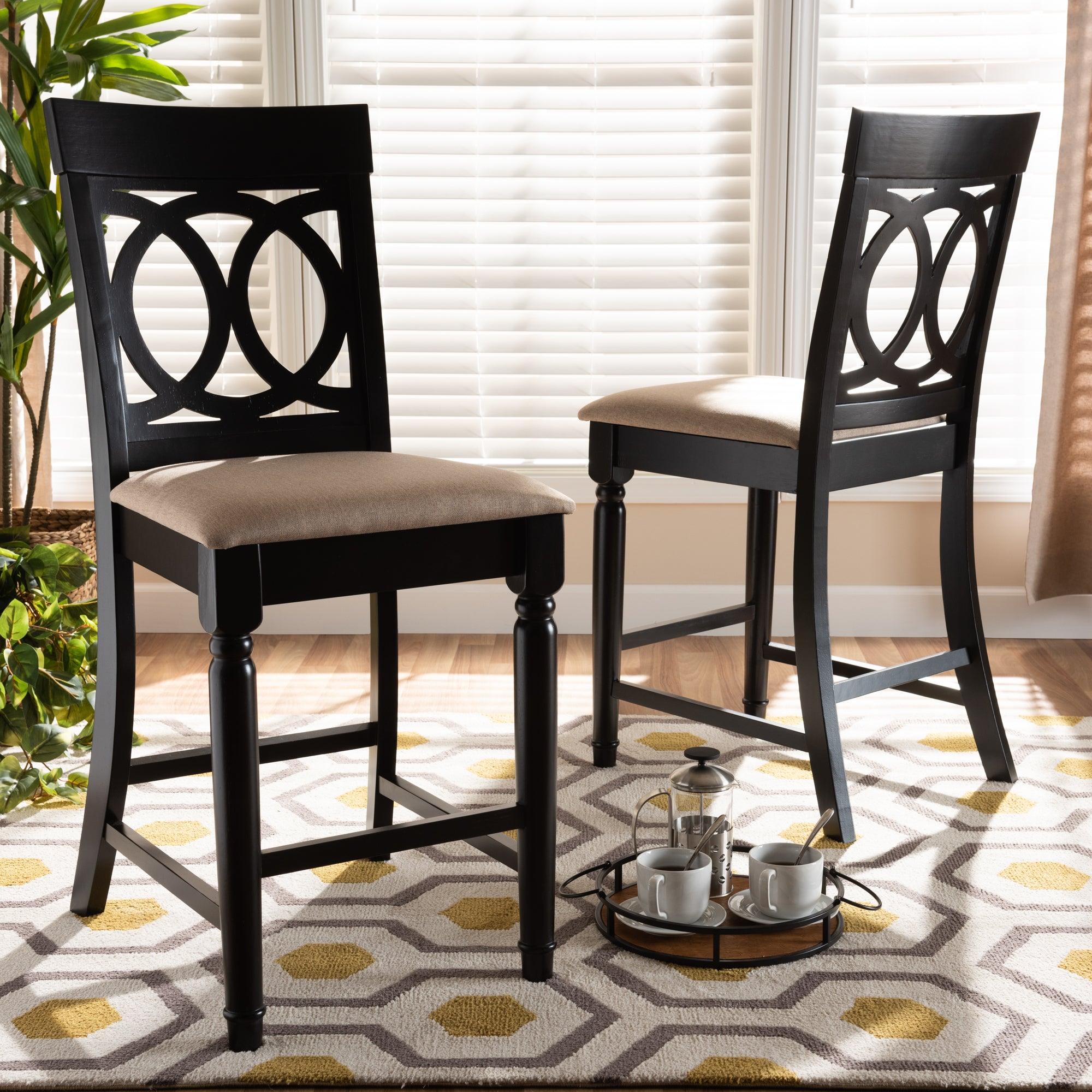 Verina Modern and Contemporary Sand Fabric Upholstered Espresso Finished 2-Piece Wood Counter Stool Set of 4