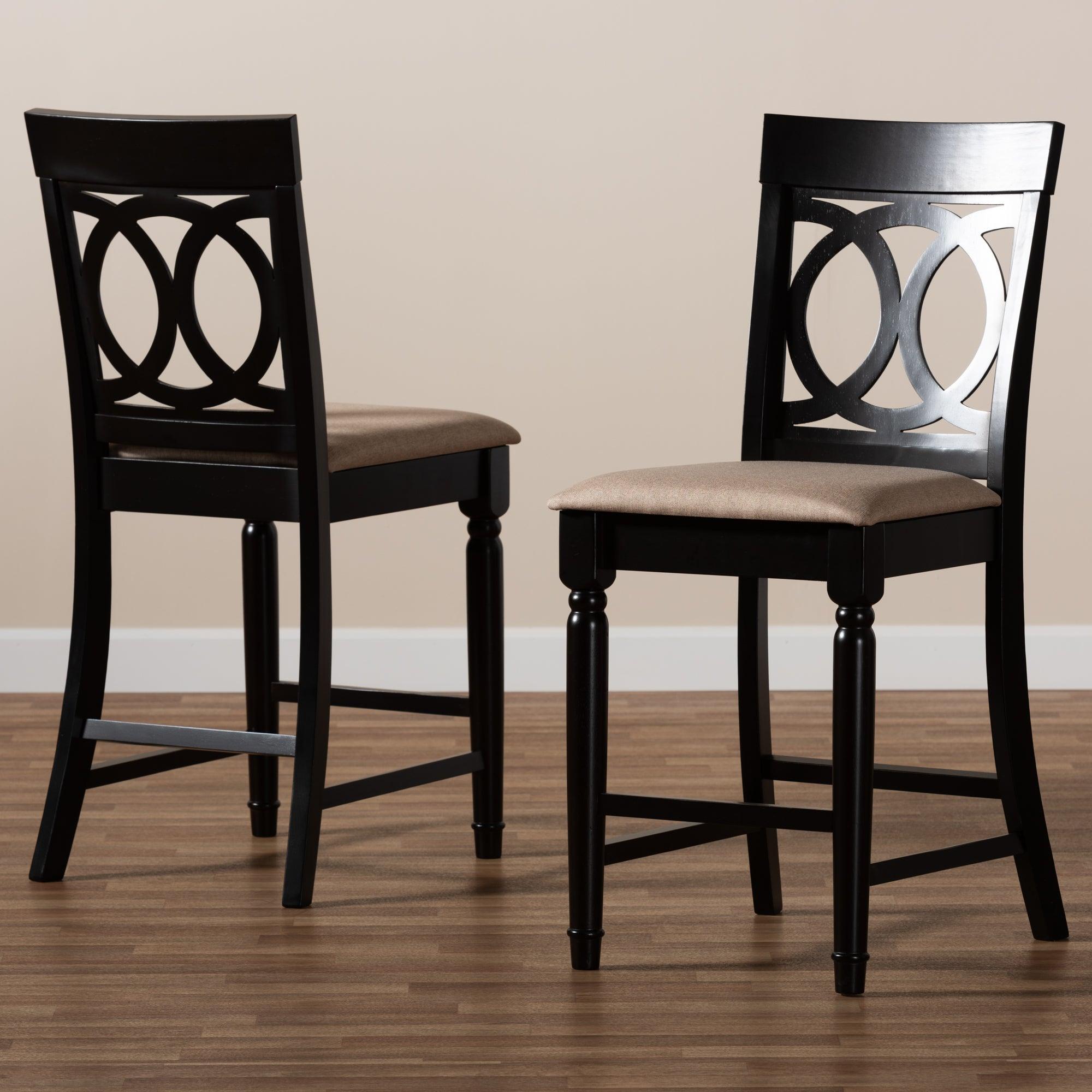 Verina Modern and Contemporary Sand Fabric Upholstered Espresso Finished 2-Piece Wood Counter Stool Set of 4