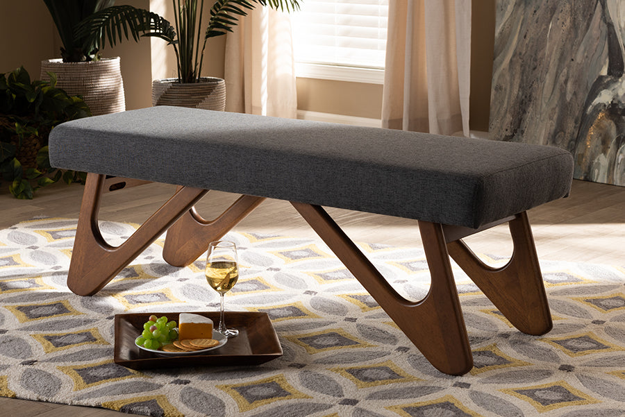 Rika Mid-Century Modern Fabric Upholstered Finished Boomerang Bench